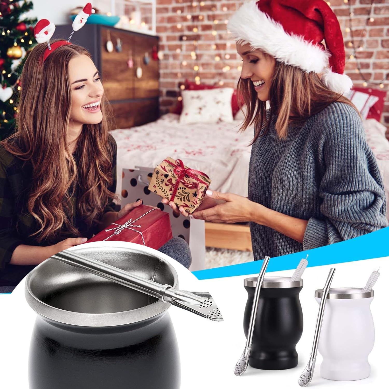 Mate Cup, Ensemble De Tasses à Thé Maté Avec Paille Mate Et Brosse De Nettoyage, Pour Thé Maté, Blanc