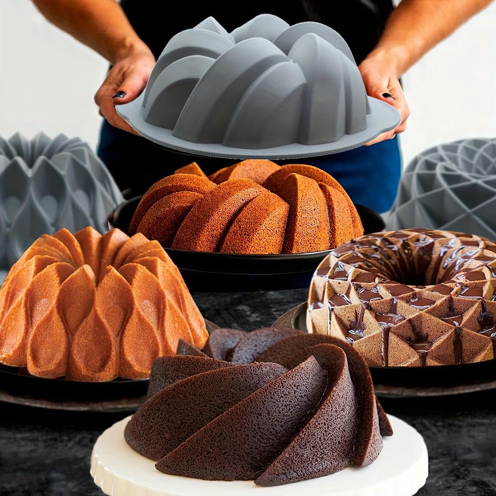NYSDM Lot de 4 moules à gâteaux en Silicone antiadhésifs à Tubes cannelés pour gâteaux de Cuisson Brownies Flan Pain de Viande Couronne Nid Formes tressées en Spirale