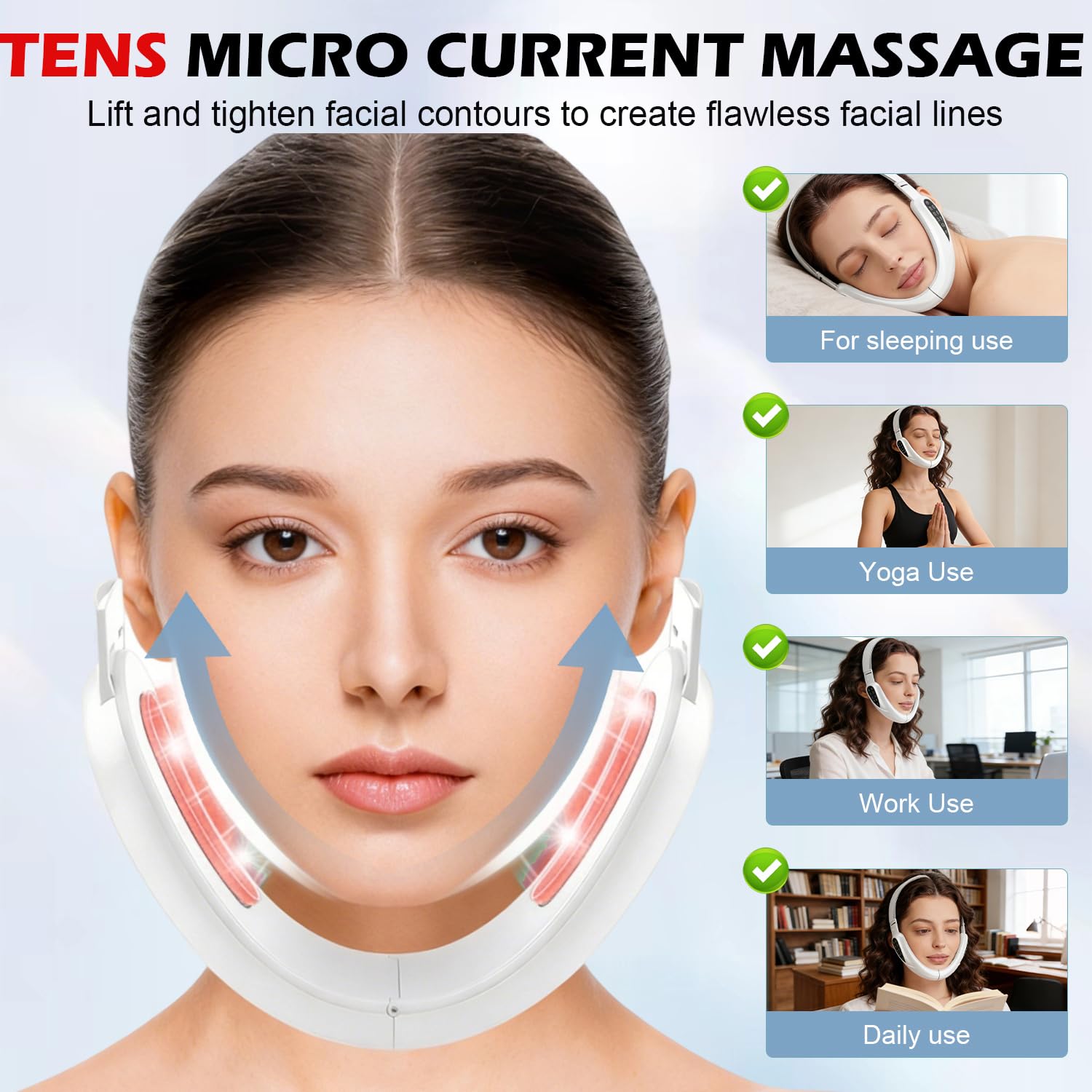 Massaggiatore elettrico V-Face Shaping, lifting & anti-rughe, doppio mento con 15 livelli di intensità, 5 EMS Mod, massaggiatore viso contro le rughe 42°C Terapia termica per contorni più stretti