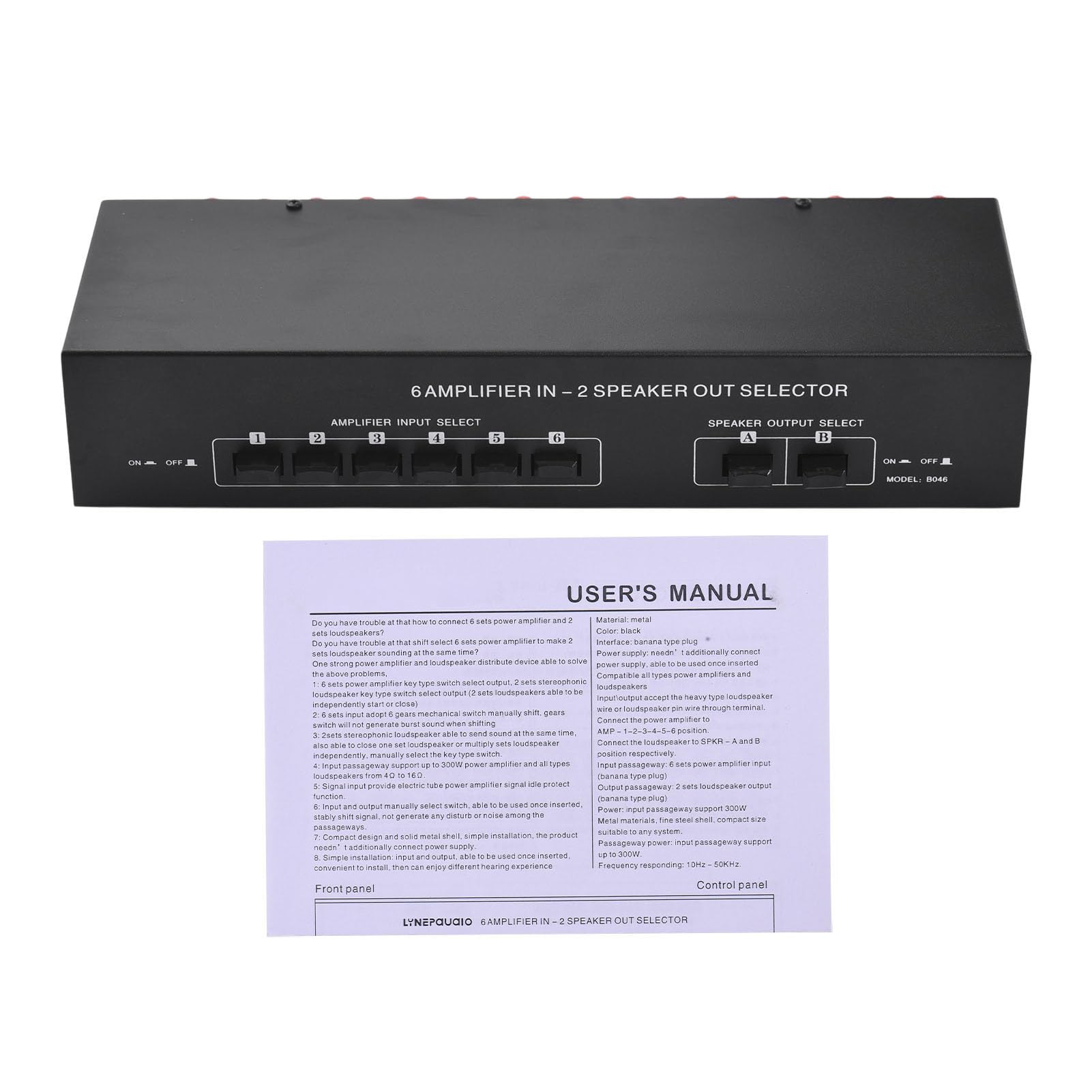 Przełącznik Wyboru Głośników Wzmacniacza z Niezależnym Sterowaniem dla Entuzjastów Domowego Sprzętu Audio, Plug and Play dla Audiofilów, Czarna Stalowa Obudowa, rozmiar: 12,6 X 5,4 X 2,6