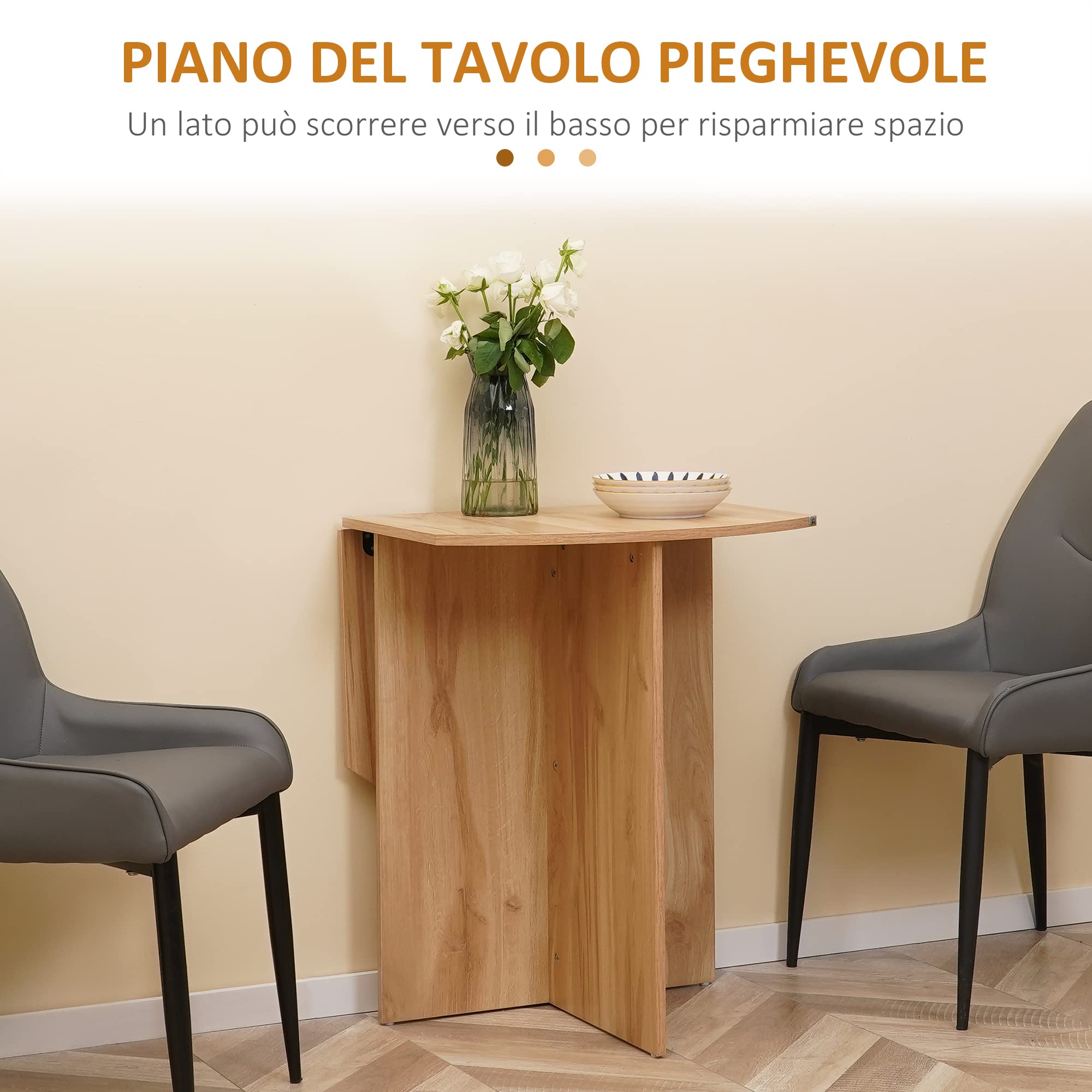 HOMCOM Tavolo da Pranzo, Tavolo Pieghevole Salvaspazio da Cucina e Soggiorno in Legno 90x60x74cm, Quercia