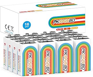 9V Batteries 16 Pack, 6LR61 Square Smoke Detector Battery, Ultra Long-Lasting Leakproof Alkaline Battery for Smoke Alarms, Guitar Pedals, Microphone - 10-Year Shelf Life