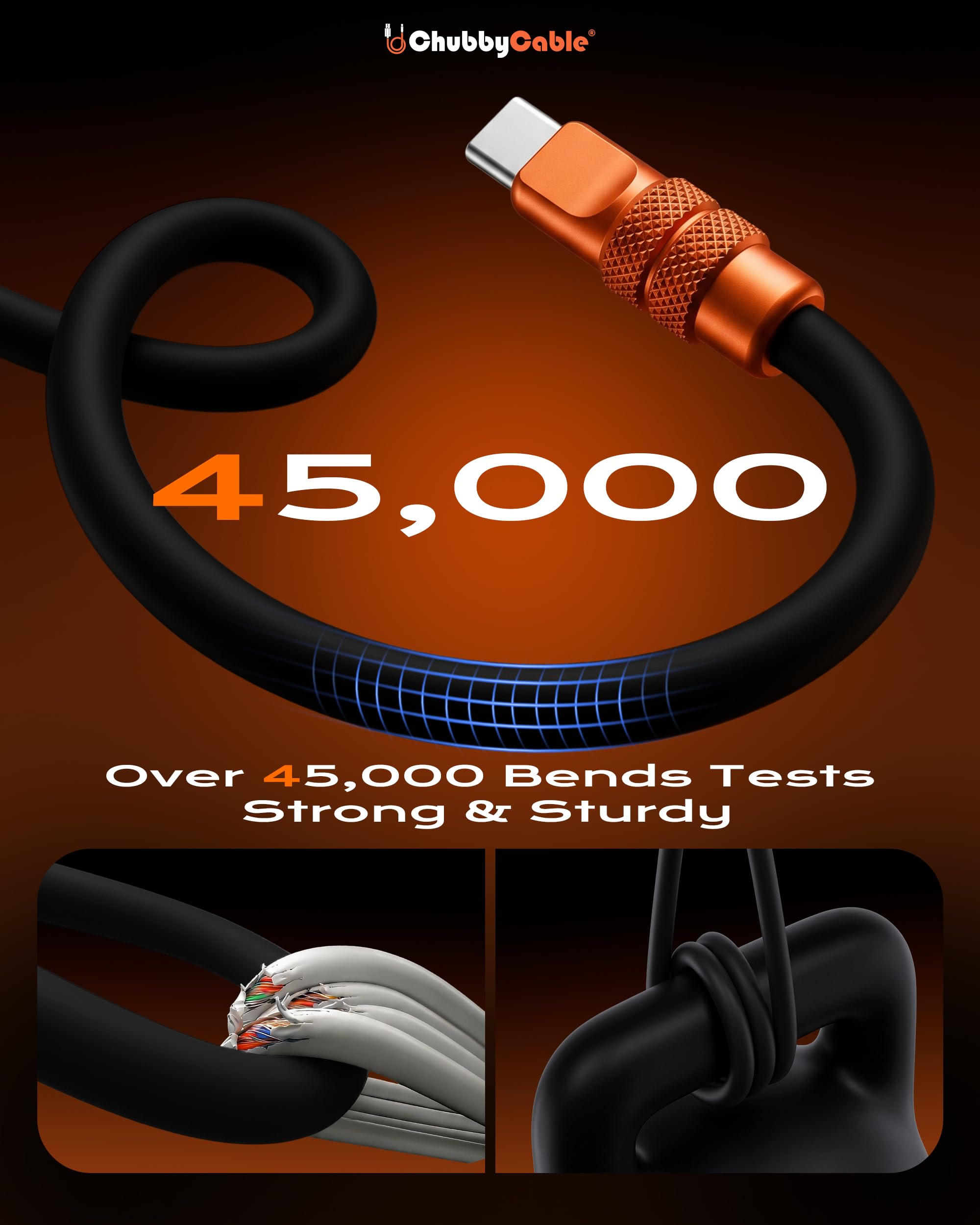 chubbycable Cavo di ricarica anodizzato 240 W riflettente lucido durevole in silicone morbido cavo USB C extra spesso cavo di ricarica per telefono, nero+titanio deserto, da tipo C a tipo C, 1,8 m