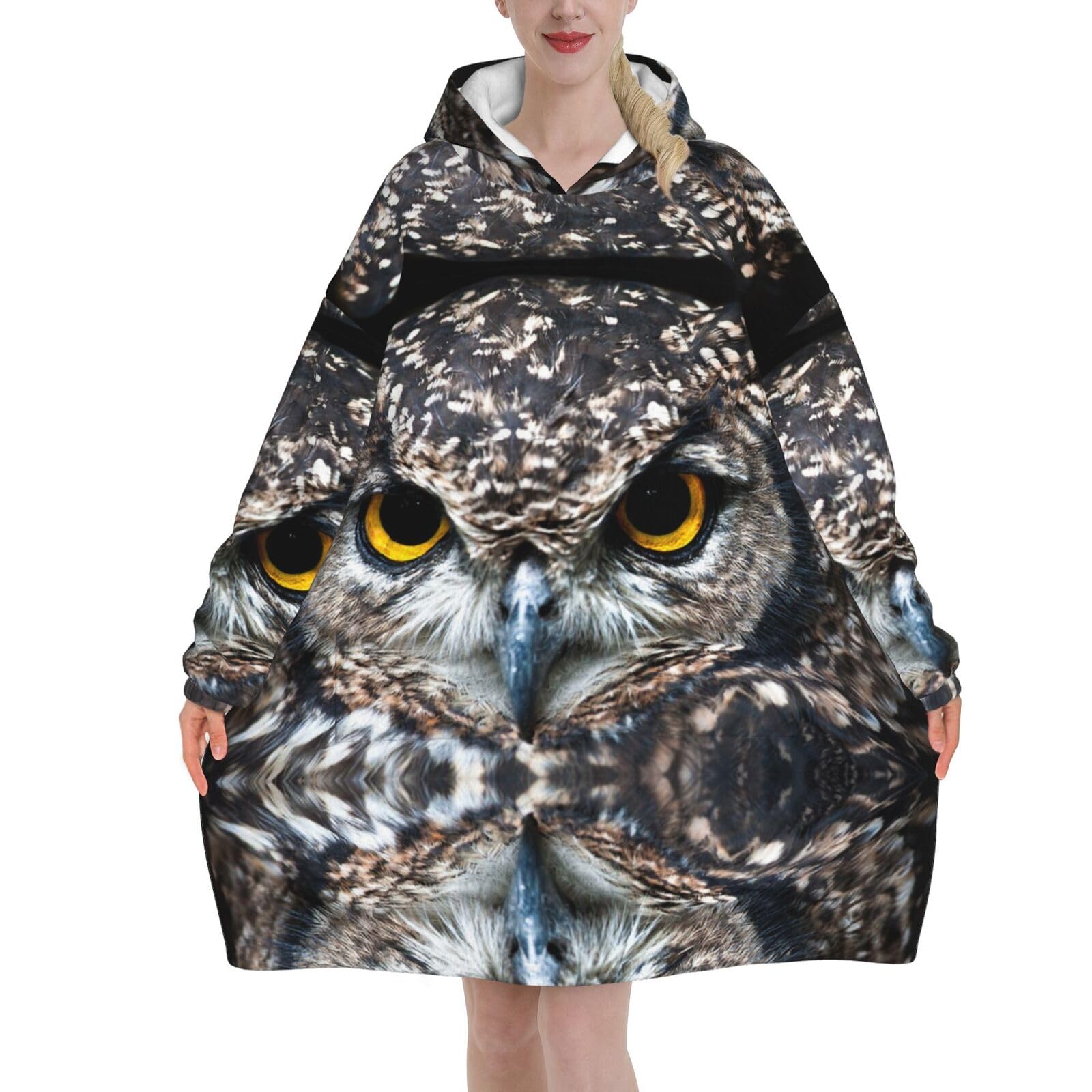 Jmorco Yellow Eyed Owl Blanket Hoodie Oversized Wearable Hooded Blanket Warm Throw Blanket Sweatshirt For Women Men Teens 320g Flannel