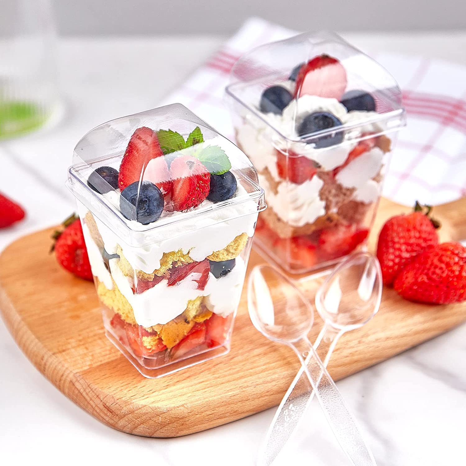 100 Tazze Per Dessert Con Coperchio E Cucchiai – 300 Ml, Plastica PET Trasparente, Riutilizzabili, Per Mousse, Antipasti, Buffet E Feste - 4