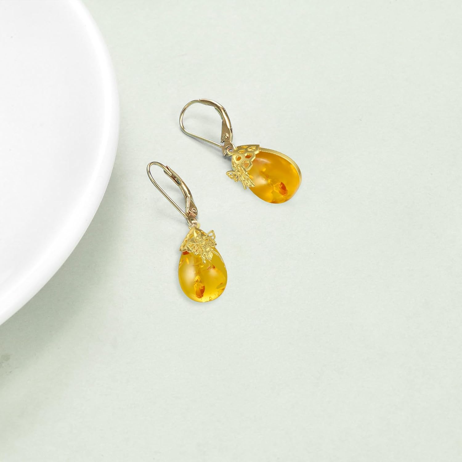 MONGAS Bee Earrings Sterling Silver Animal Earrings Amber Jewelry Gifts for Women