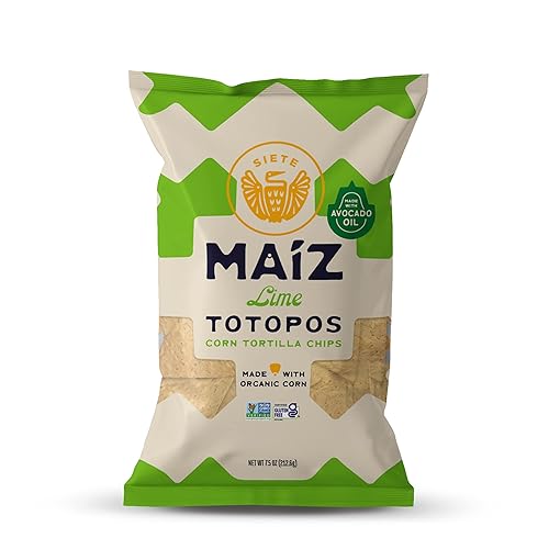 Siete Maiz Totopos Chips de tortilla de maíz Lima Sin gluten Snacks veganos Sin OMG y chips de maíz orgánico Hecho con aceite de aguacate Sin