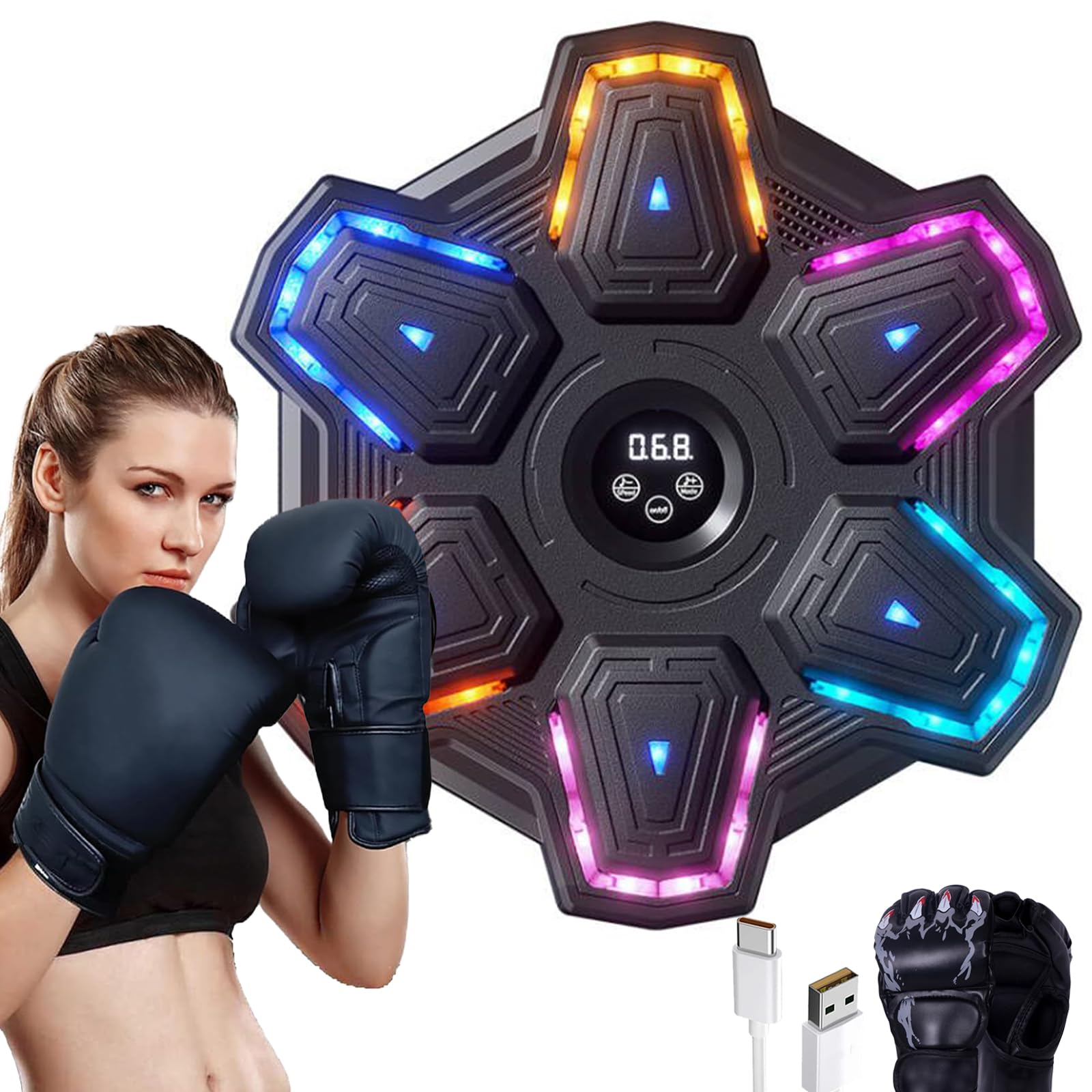 Music Boxing Machine with Gloves-Wall Mounted Smart Music Boxing Target with 9-Level Speed & Mode Adjustment,Training Punching Equipment with LED Display for Home Gym (Black-2, 47.7CM/18.8IN)