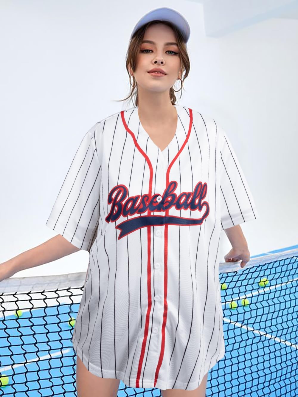 Baseball Jersey for Women Baseball Shirt: Baseball Graphic Button Down Plain Tshirts Sports Active V Neck Tee Tops - Image 2