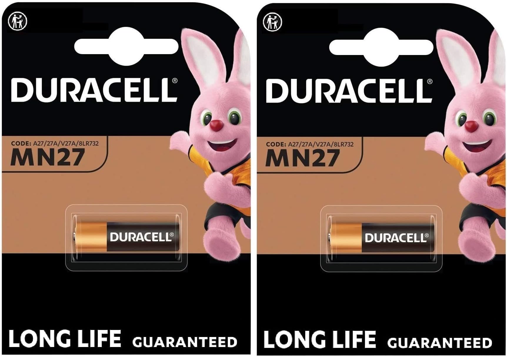 2X Duracell MN27 27A A27 8LR732 (2 Blister Packs of 1 Battery) 2 Batteries