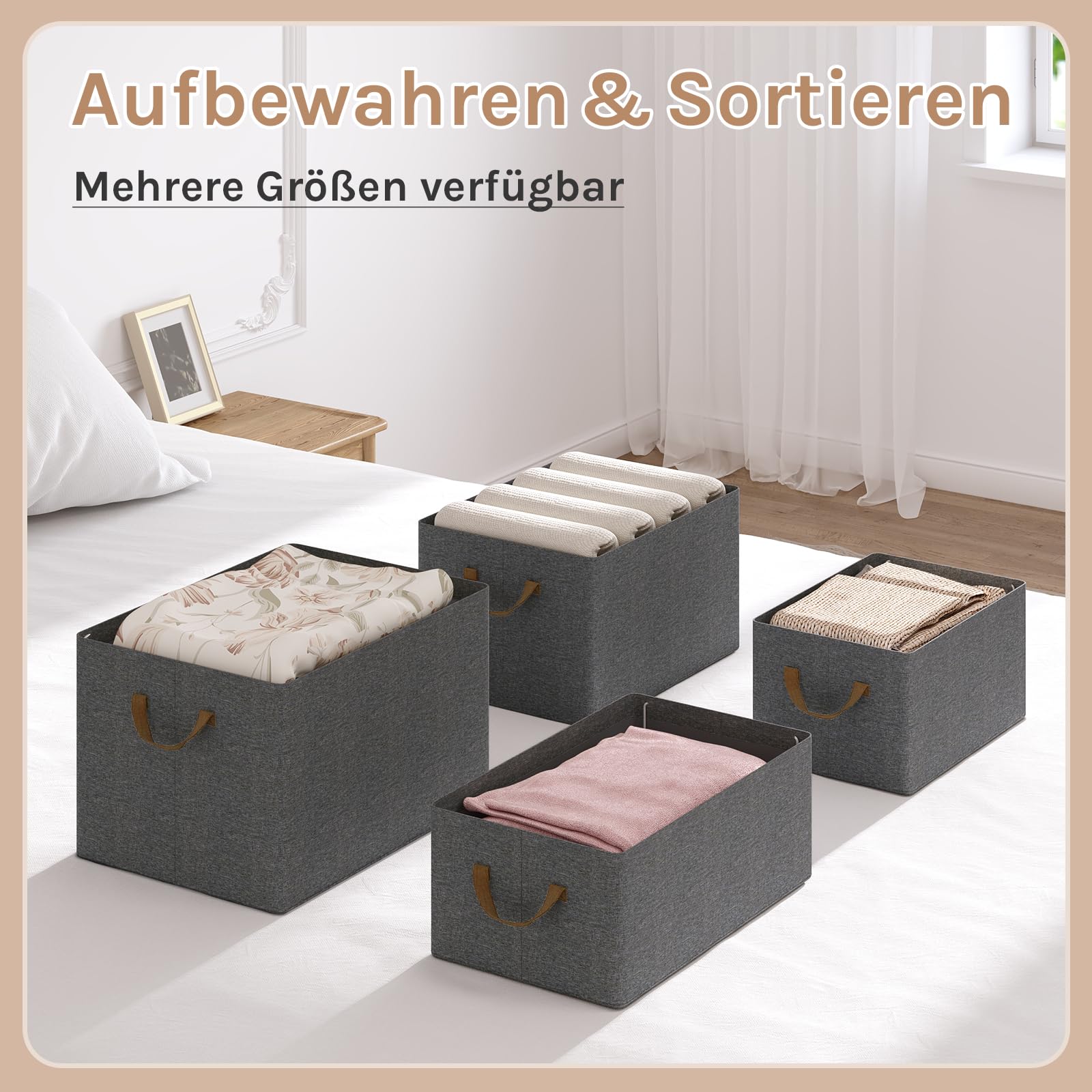 WOLTU Faltbare Aufbewahrungsboxen 10 Stück, mit Griffen, Grau, 47x28x20cm | aus Polyesterstoff, für Schlafzimmer, Arbeitszimmer, Wohnzimmer, für Kleidung Spielzeug, Organizer Box mit Griffen, faltbar,