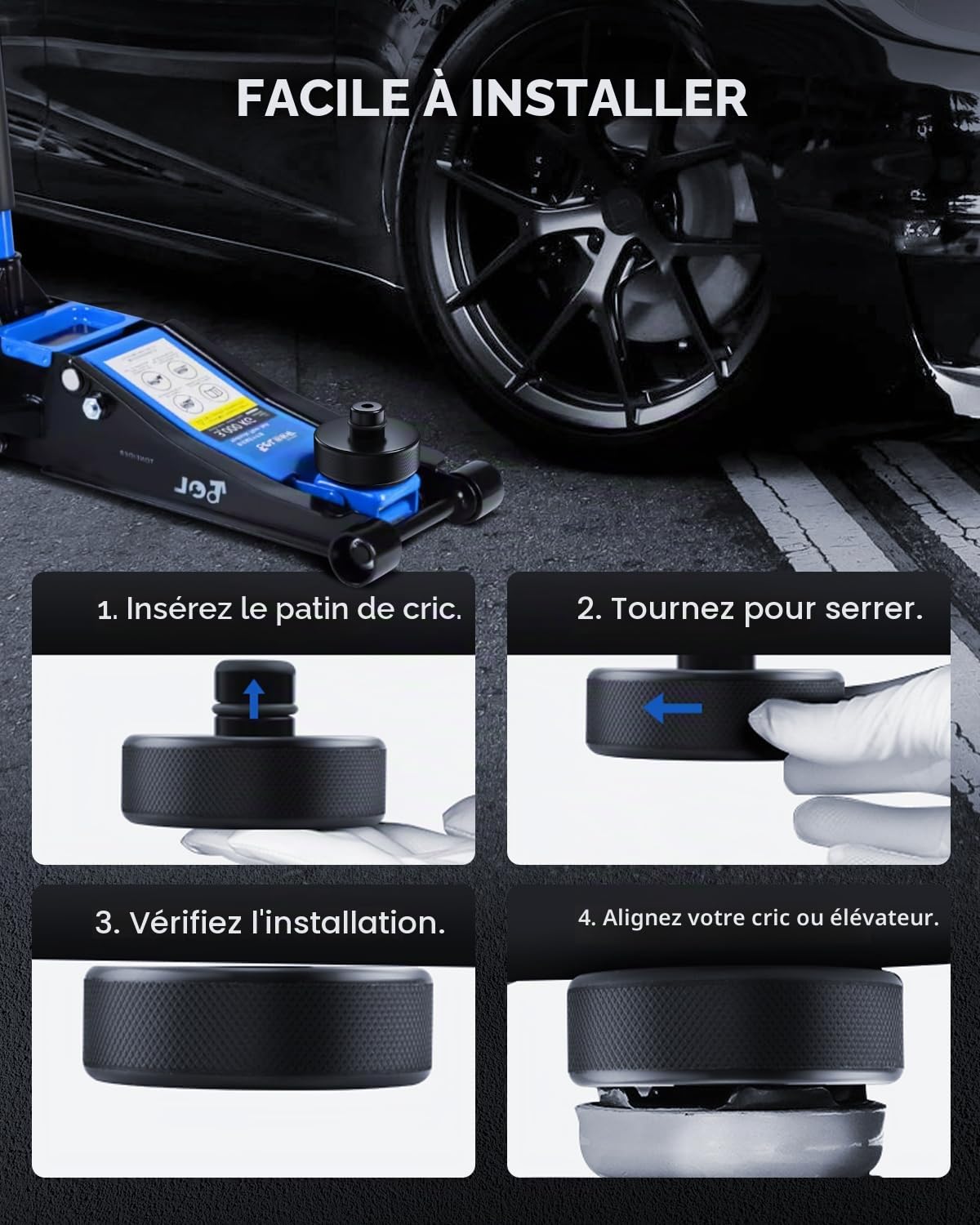 Lot de 4 patins en caoutchouc pour cric Tesla Model 3/Y/X/S - Protection en caoutchouc - Adaptateur Jack Pad avec boîte de rangement - Accessoires Tesla Model 3 Model Y - Noir