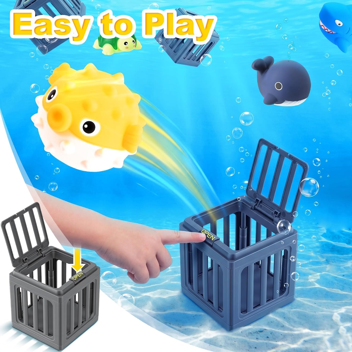Lot de 12 jouets de sauvetage sous-marins pour enfants, avec 6 cages de plongée et 6 animaux marins flottants, jouets aquatiques pour entraînement de natation, baignoire, cadeau