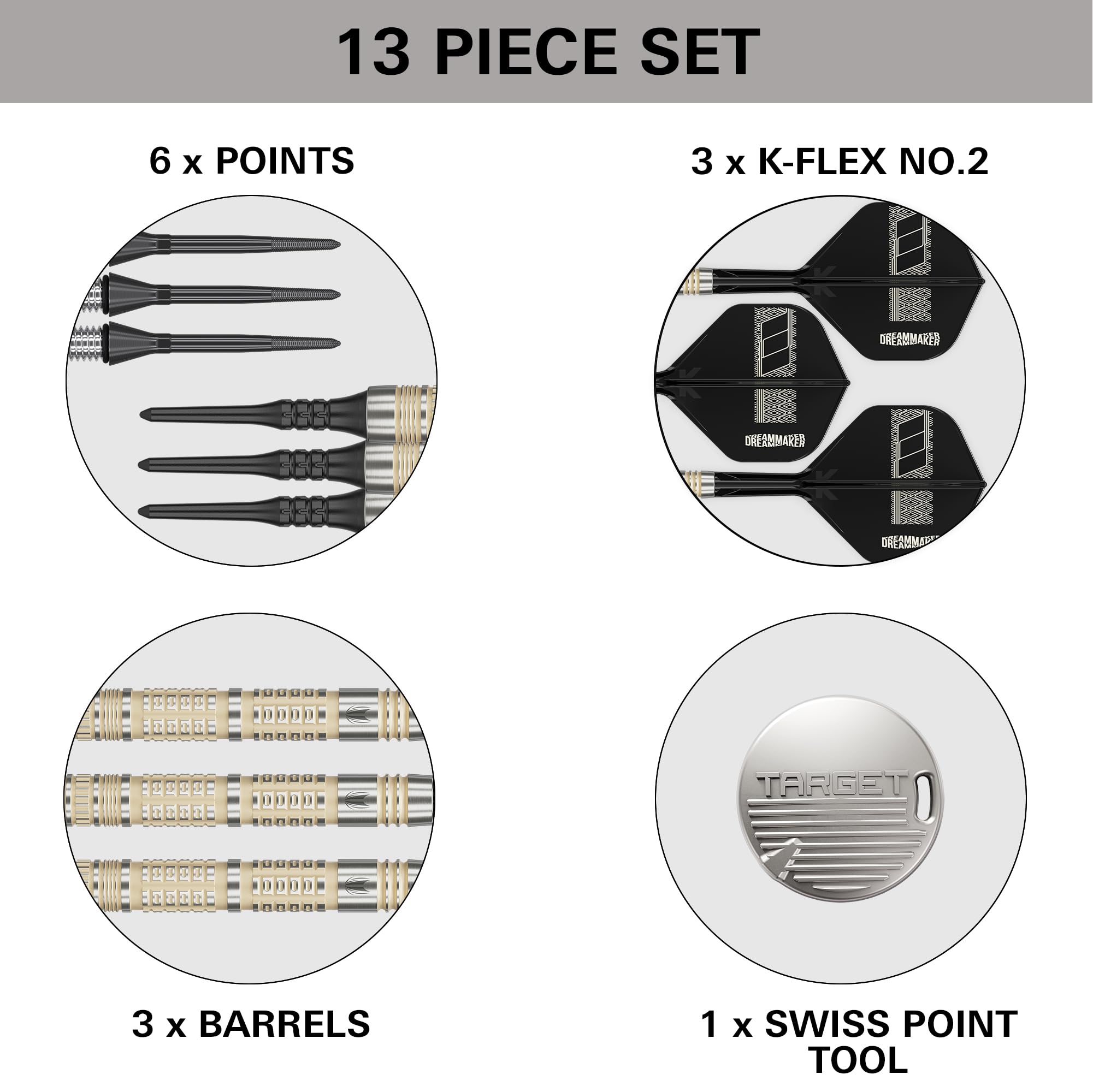Target Darts Dimitri Van den Bergh Soft Tip 95K Dart Set, 19G | 95% Wolfram Dartpfeile, K-Flex Nr.2 Flights & Shafts, Schwarz Pixel-Spitzen & Schweizer Titan-Nano-Konversionsspitze mit Rillen