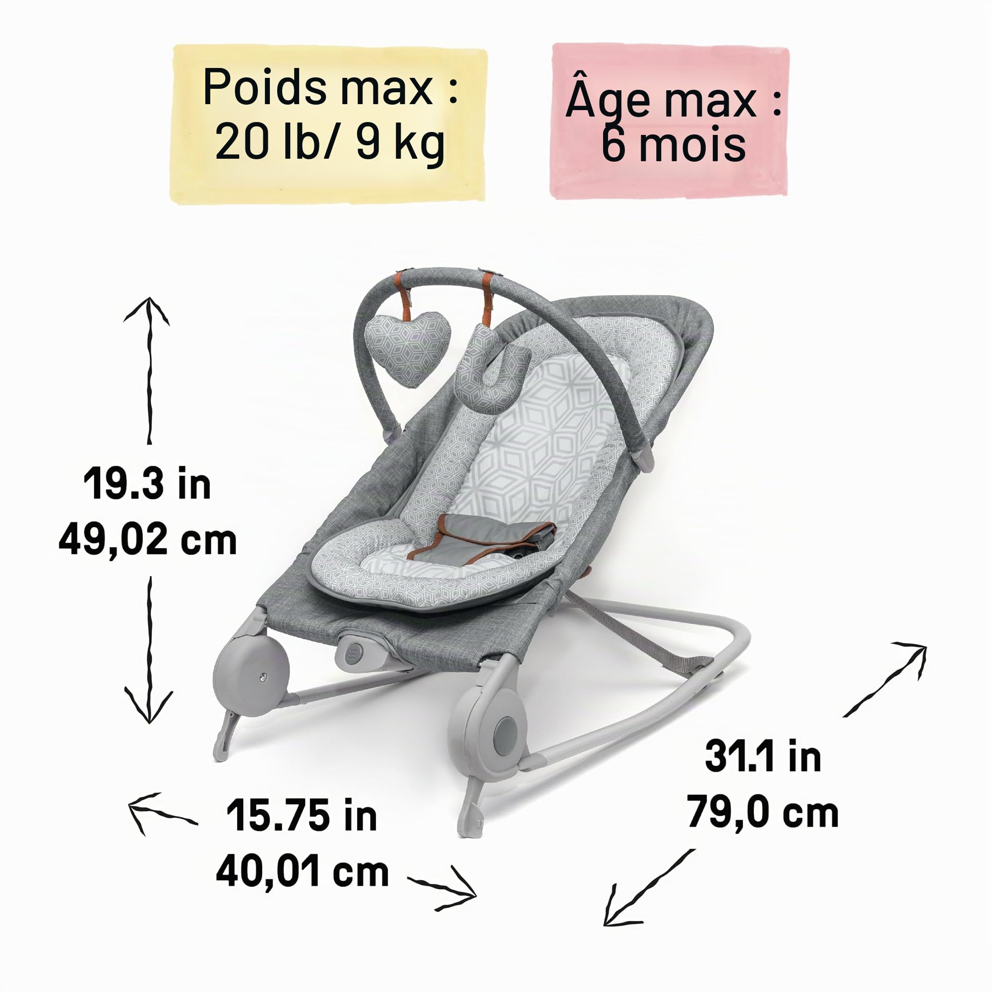Summer Infant Summer Balancelle et sauteur Bouncer & Rocker Duo 2 en 1, balancelle et sauteur, pratiques, transport simple, avec jouets tout doux et vibrations apaisantes