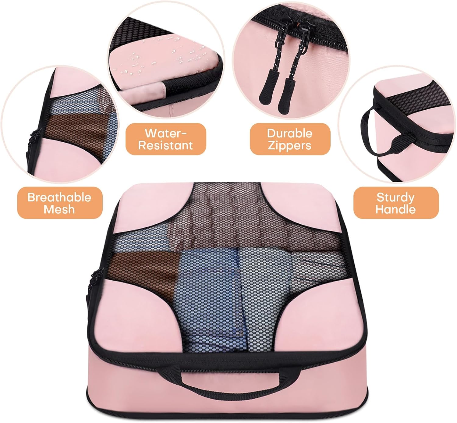 6 Set Compression Packing Cubes for Travel Women, Compression Bags Organizer for Packing Luggage Space Saving, Suitcase Organizer Set for Travel Essentials - Pink - Image 5