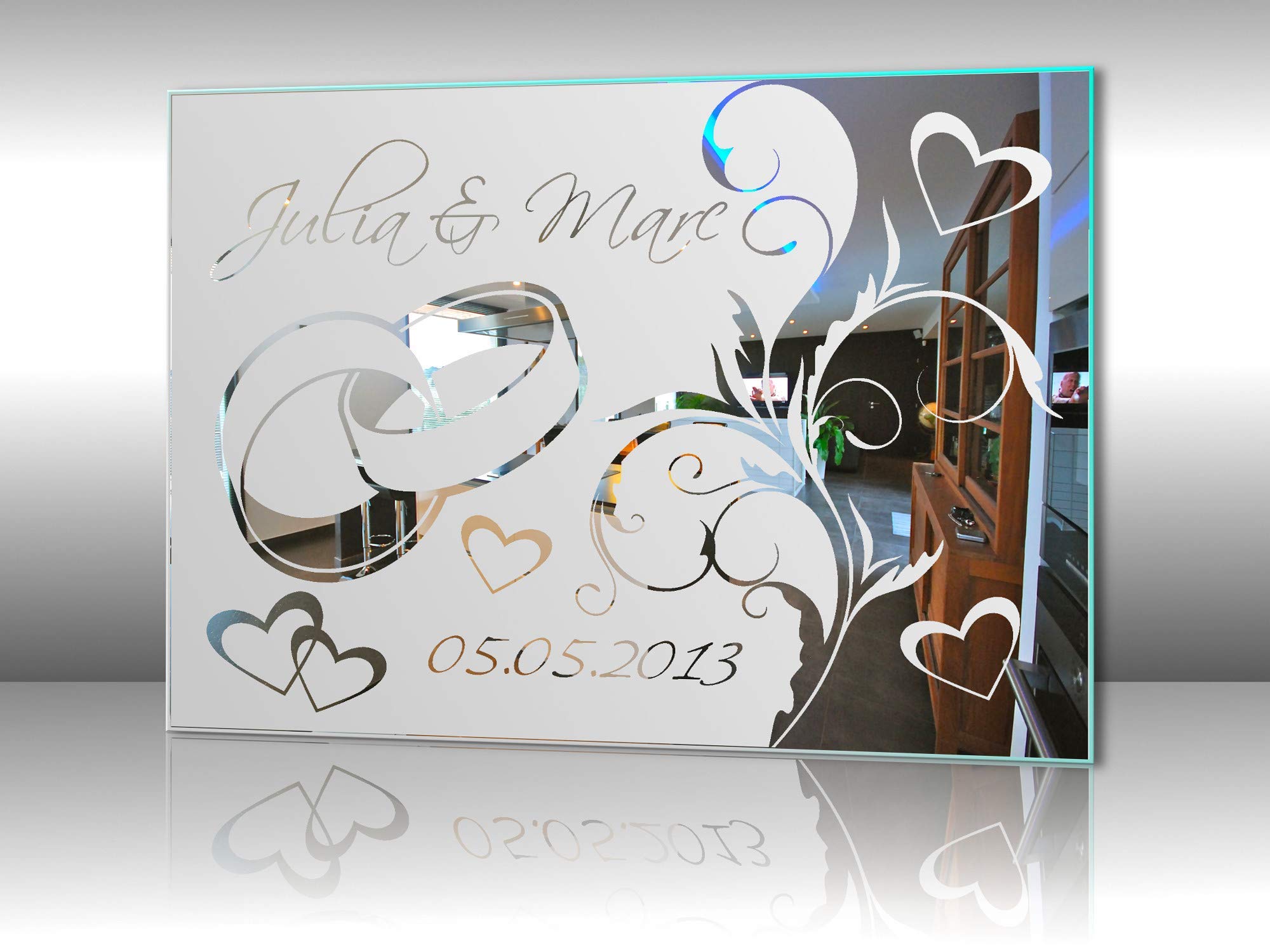 Spiegel mit Gravur Hochzeit 11 ★ Wandbild ★ Hochzeitstag ★ Ehe ★ Hochzeitsgeschenk ★ personalisiert