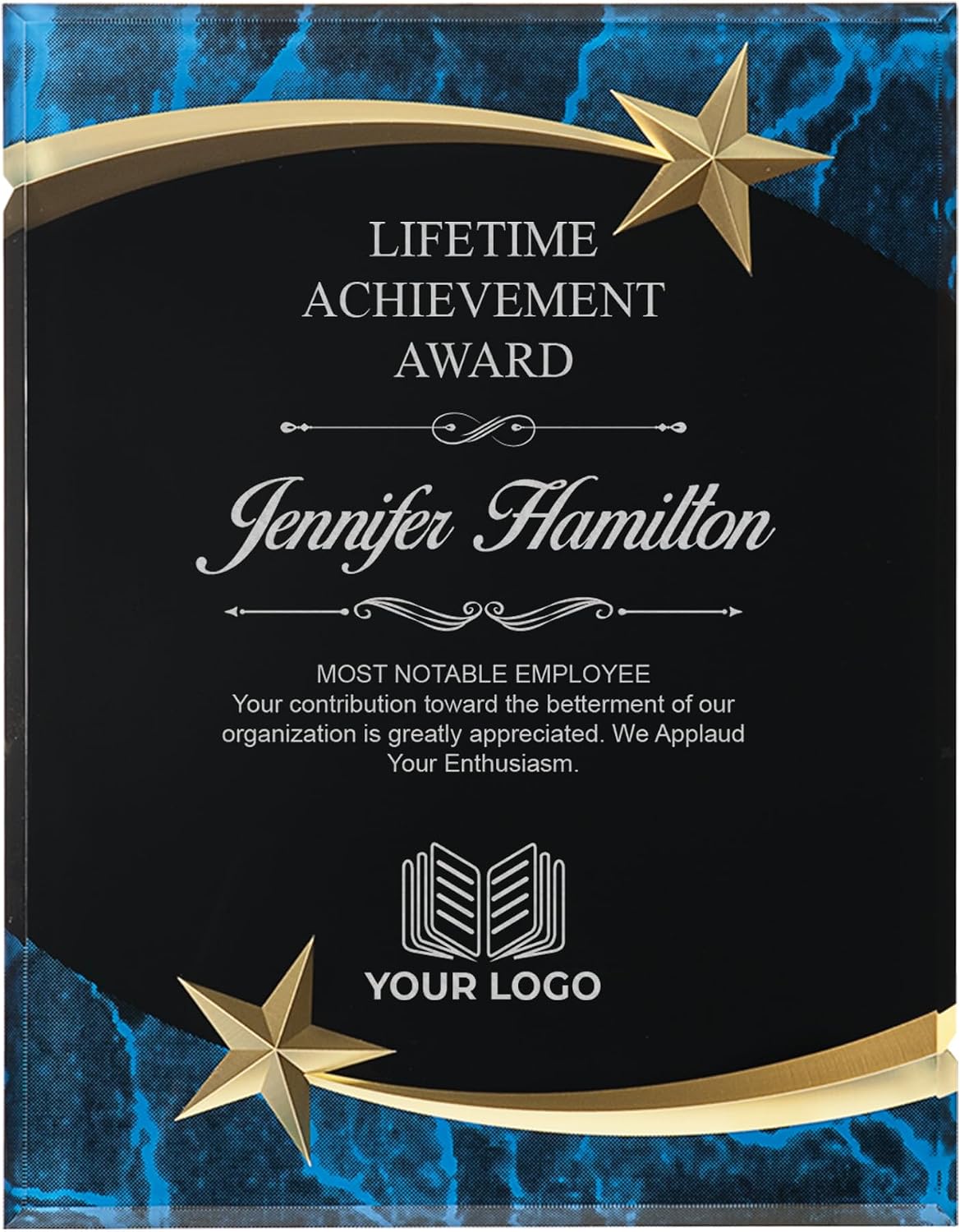 Personalized Marble Shooting Star Acrylic Award Plaque - Green, 7" x 9"