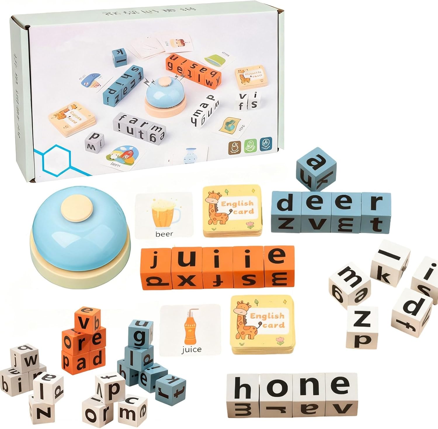 Word Spelling Dice Game, Letter Blocks & Cubes, Word Card Matching Board Game, Educational Fun Game for Family, Preschool Learning, Travel & Party(3pcs)