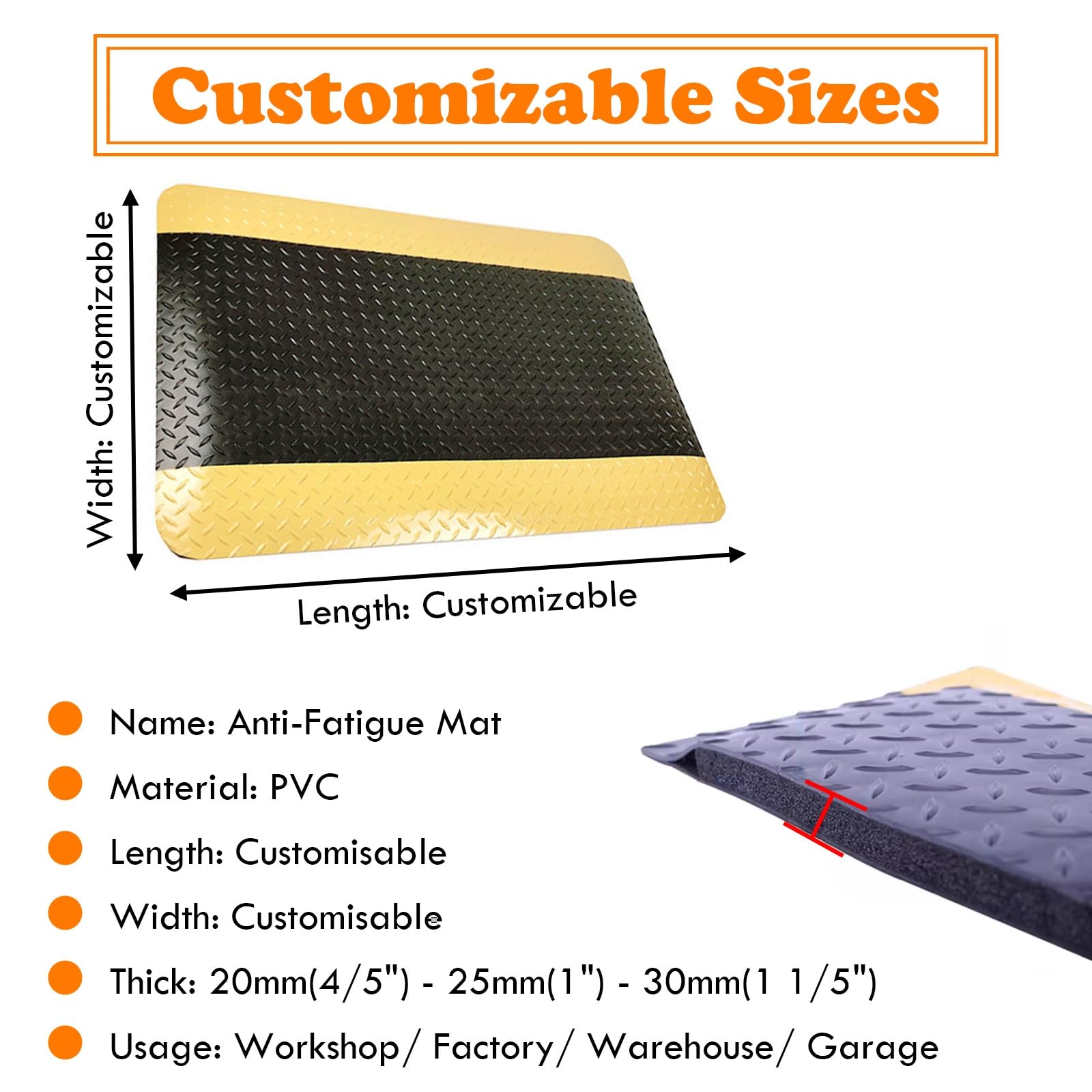 AMUFJJ Tappeto Antifatiga Tappetino da Scrivania in Piedi Anti-affaticamento Ergonomico, Cuscino per Tappetini Industriali sul Posto di Lavoro/Magazzini, Sala Attrezzi(28x44x(1 1/5)"/70x110x3cm)