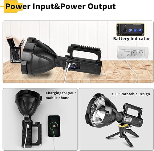 Miniatura 3 de Yongkist Proyector LED recargable súper brillante, linterna táctica de mano, 4 modos, portátil, impermeable, reflector para trípode al aire libre,