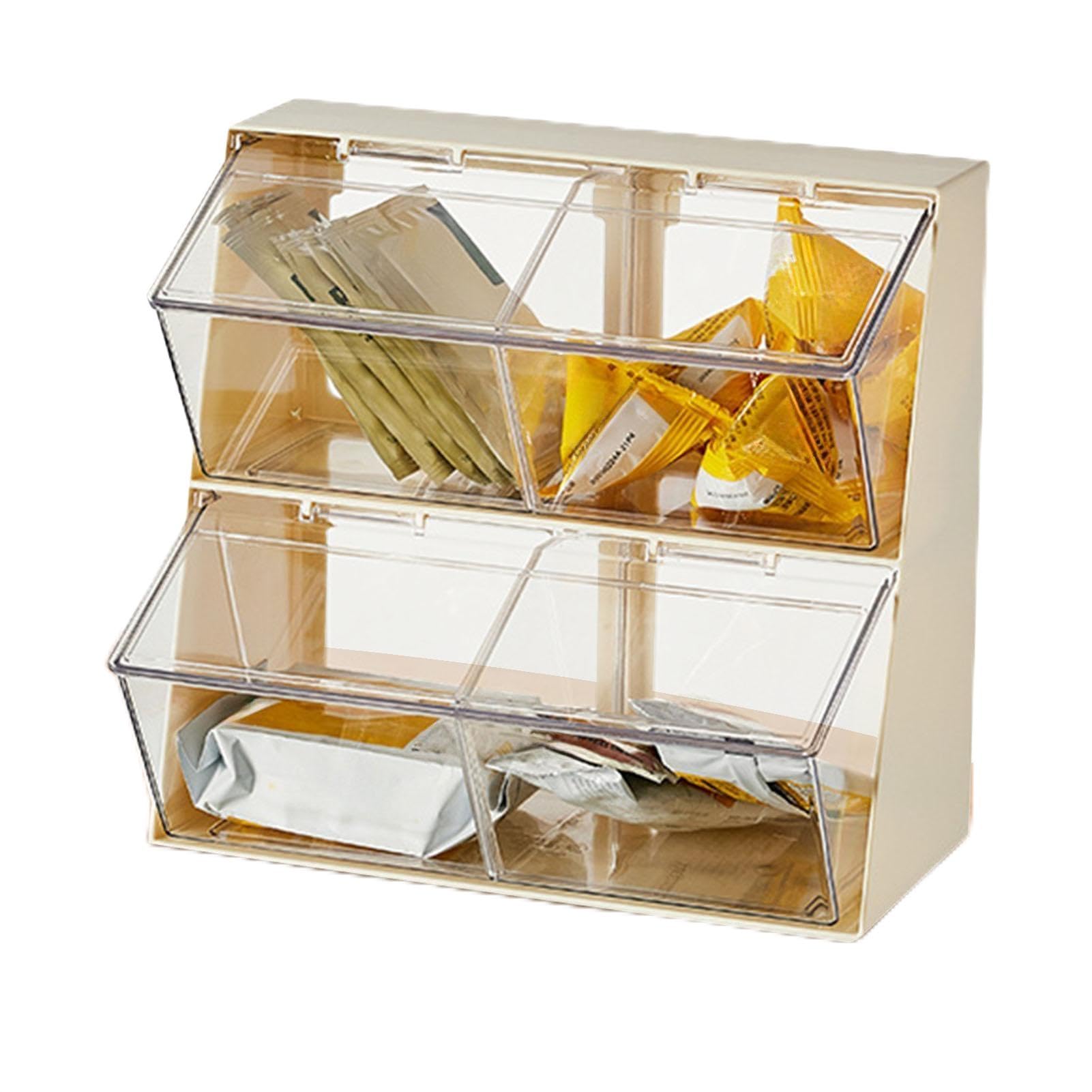 Organizador de bolsas de té, soporte para bolsas de té, diseño de 2 niveles, transparente | Bandeja para encimeras, despensa, hogar, cafetería