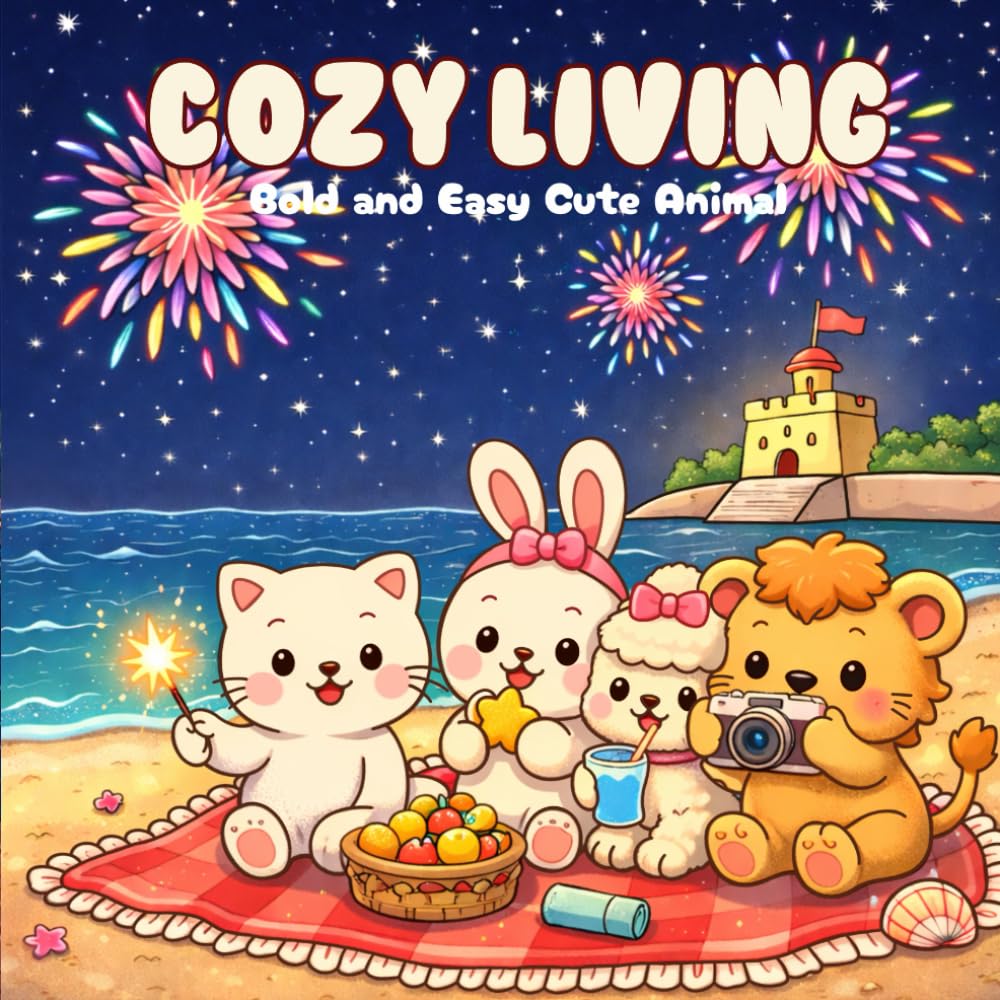 Cozy Living Coloring Book: Cozy Moments Cute & Simple Animal Coloring Book For Adults Designs Bold and Easy Coloring Book for Adults and Teens with ... and Relaxing Vibes, Cute & Comfy Coloring