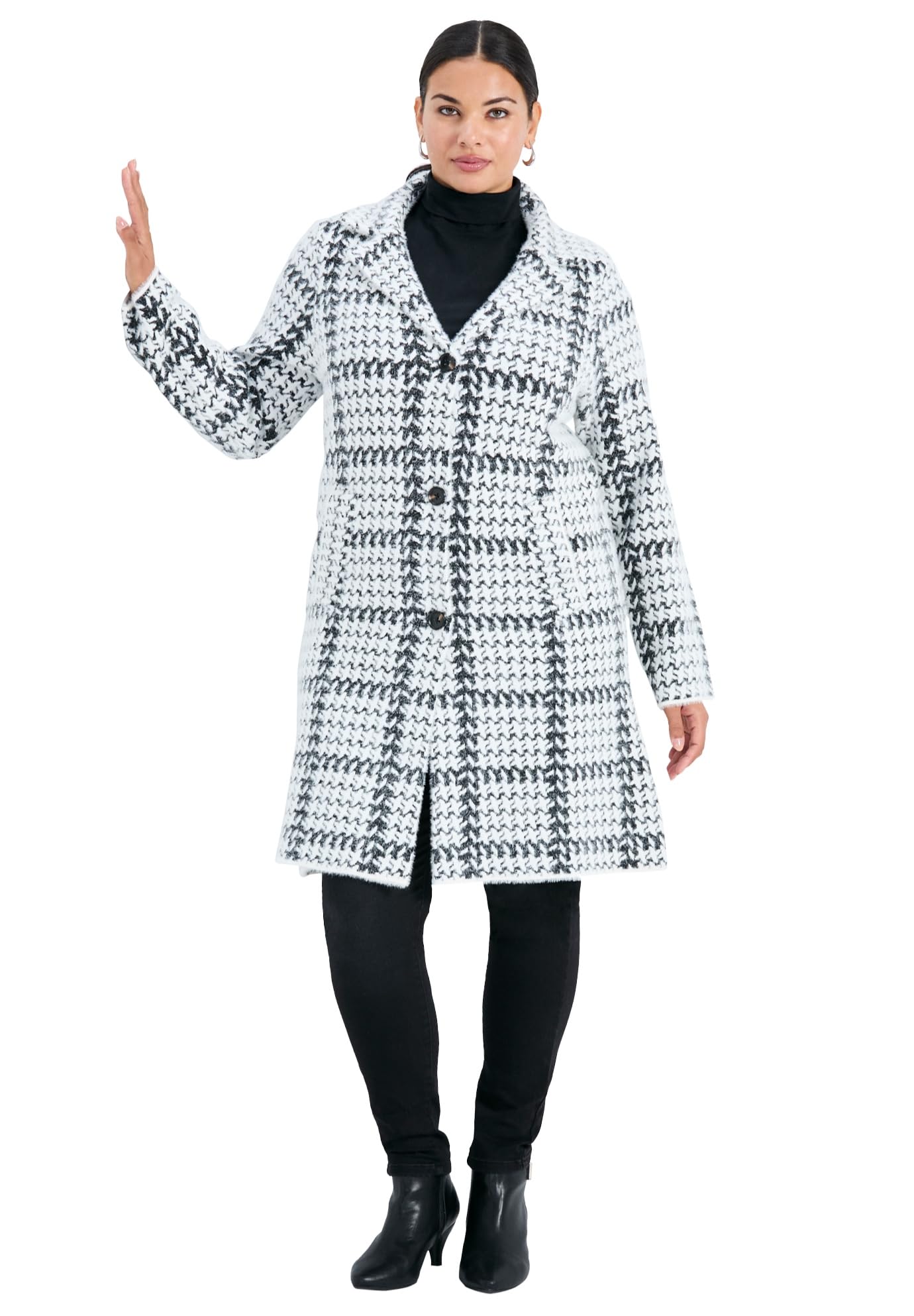 Avenue Womens Plus Size Gigi Check Sweater Coat