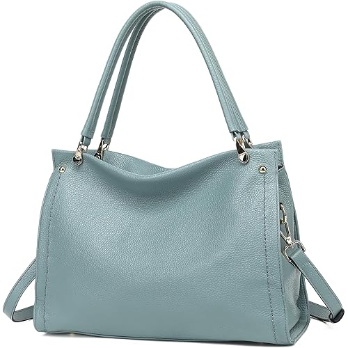 KOGTLA Medium Genuine Leather Tote Handbags for Women, Ladies Soft Satchel Shoulder Purses, Two-Handle Hobo Bags