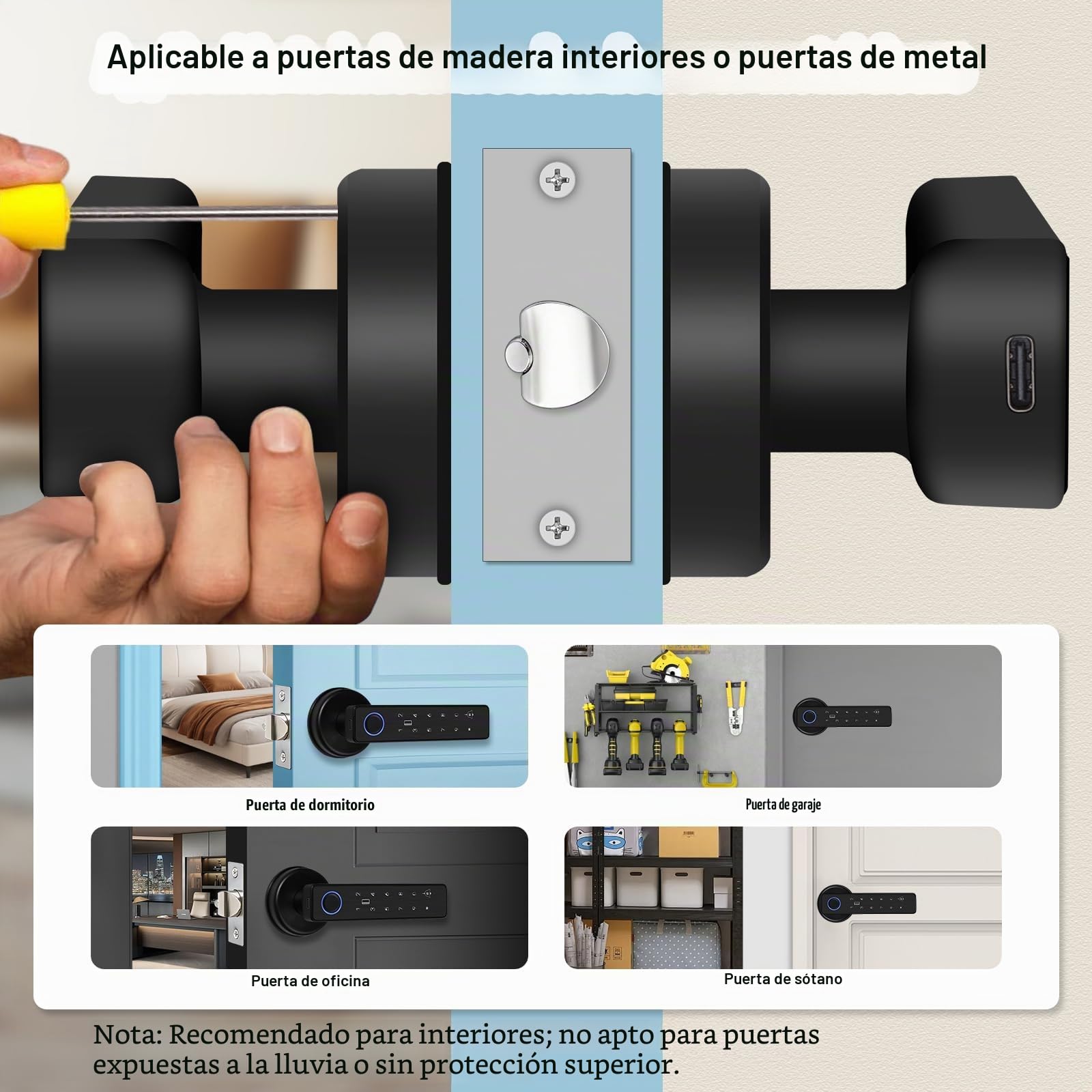 Cerradura inteligente para puerta con mango cinco en uno y teclado electrónico que admite múltiples métodos de reconocimiento, incluyendo contraseña, aplicación, tarjeta IC, huella dactilar y