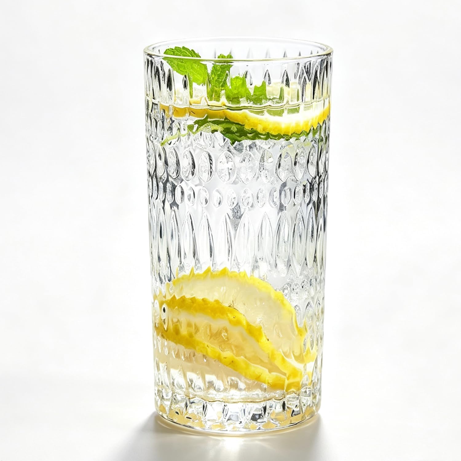 Embossed Textured Tall Water Glasses 330ml Clear Crystal Tumbler Cups
