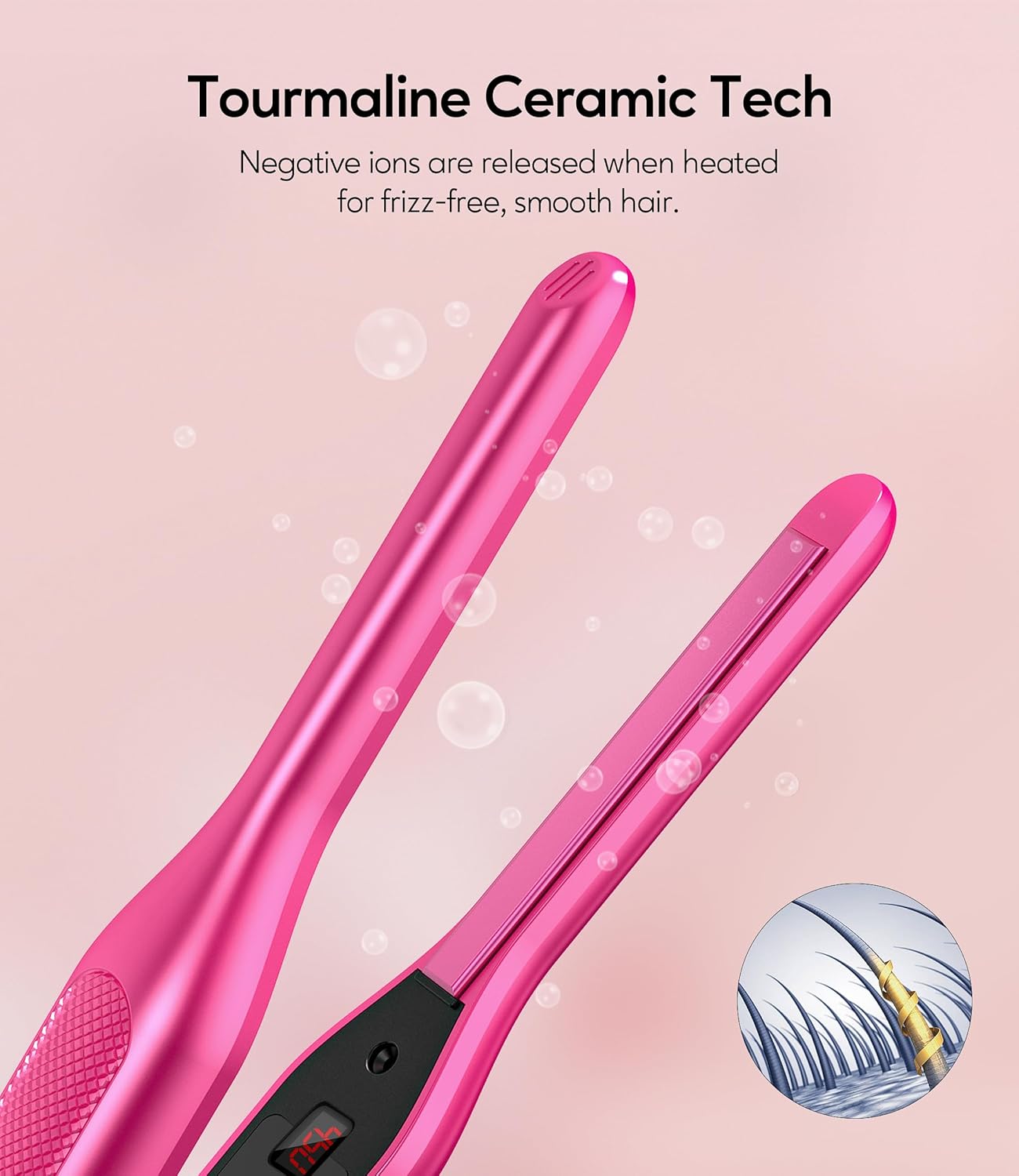 Terviiix Mini Flat Iron and Hair Straightener for Short Hair, Edges, and Pixie Cut - 3/10 Inch Skinny Pencil Straightener for Black Women's Baby Hair, LCD Digital Display, Dual Voltage, Pink - Image 2