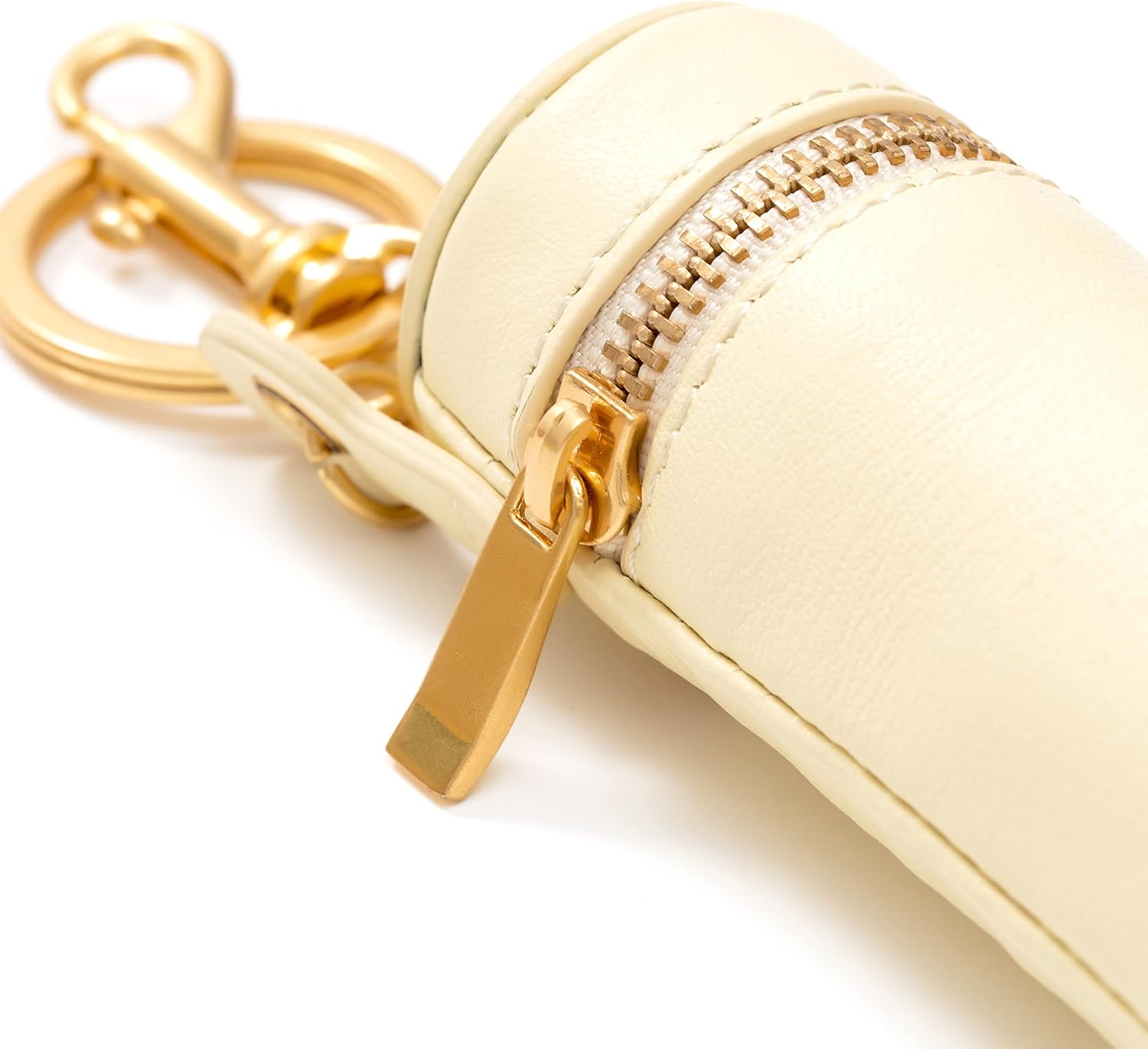 Cockatoo Nappa Leaeher Zipper Lipstick Case with Keyring Chapstick Holder Keychain