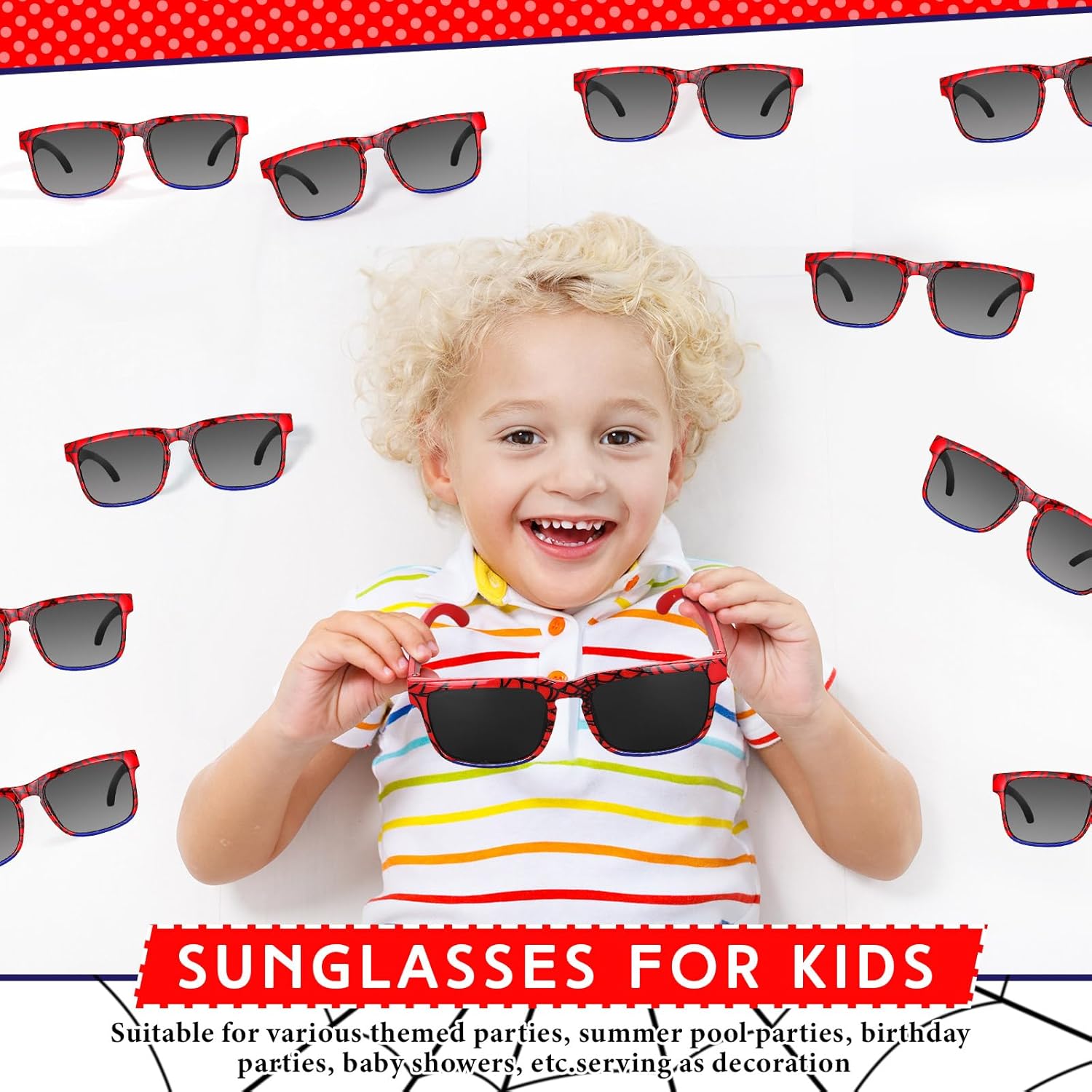 12 Pack Sunglasses for Kids Party Favors Plastic Sunglasses for Summer Pool Beach Accessories Birthday Gifts(Spider)