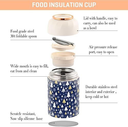Miniatura 4 de Christmas Forest Snowflakes Food Jar with Spoon Stainless Steel Vacuum Insulated Food Container 17 oz Soup Thermos for Lunch
