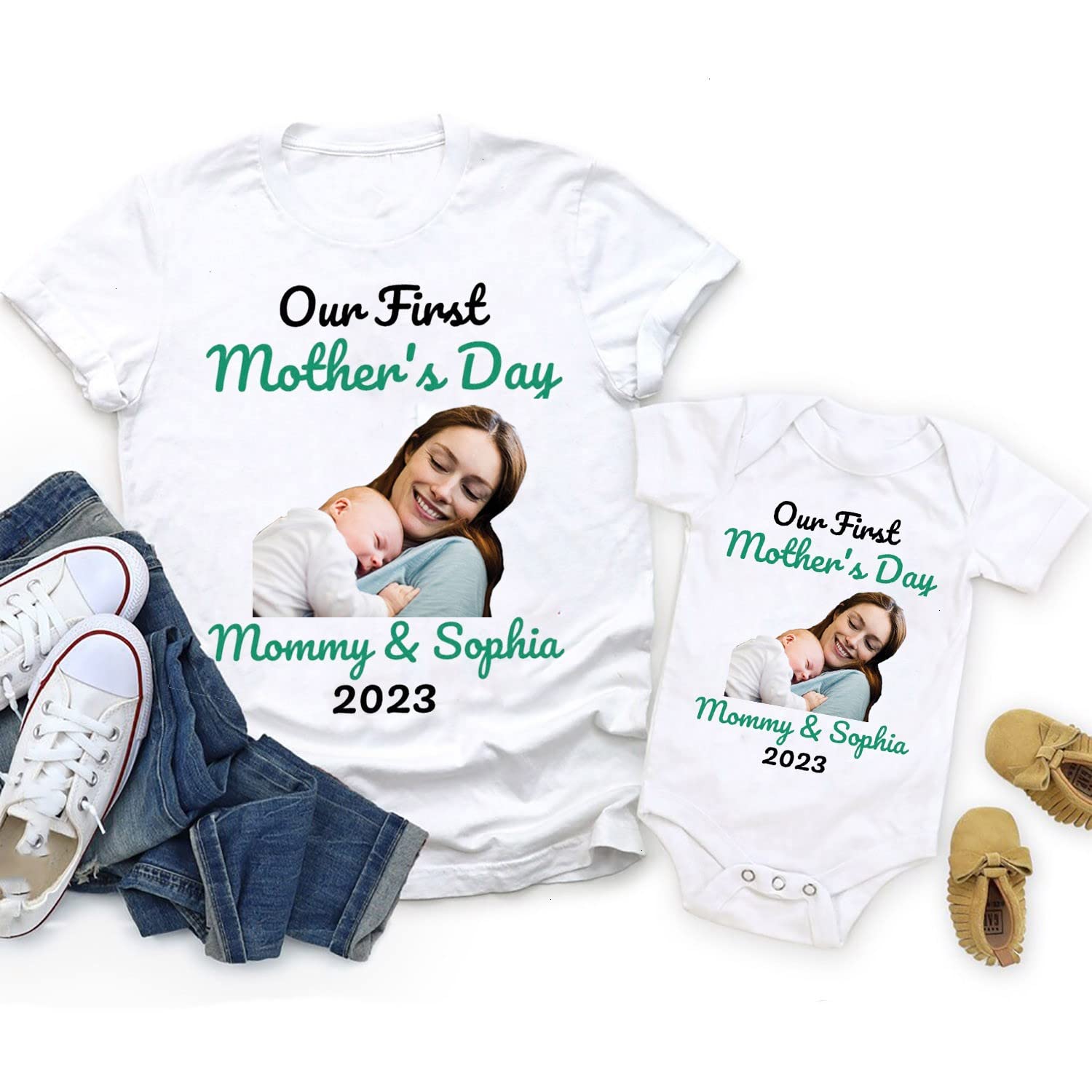 Personalized Our First Mothers Day Matching Shirt With Photo, Our First Mothers Day Together 2023 Shirt, Mothers Day Matching Shirt, Matching Shirts For Mom And Daughter