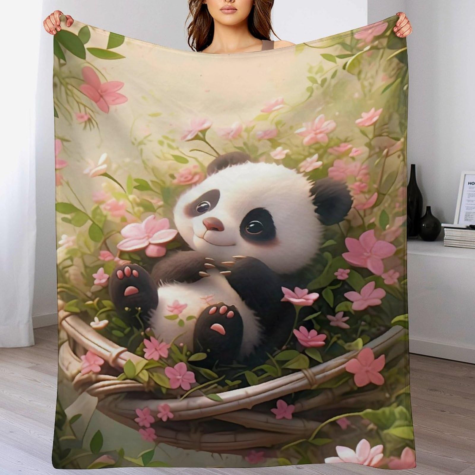 Couverture panda douce et chaude en flannel polaire pour lit de bébé et fauteuil