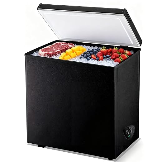 5.0 Cubic Feet Deep Chest Freezer Compact Freezers with Adjustable Thermostat Top Open Door Freezer Compressor Cooling with Rmovable Storage Basket for Home Kitchen Office and Bar (Black)