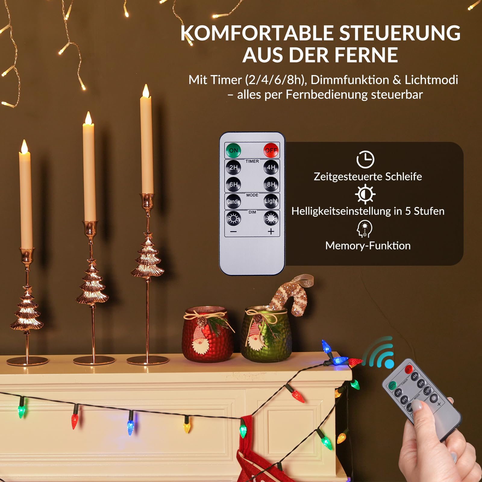 Wiederaufladbare LED Stabkerzen mit Fernbedienung und Ladestation, Stabkerzen LED Kerzen Aufladbar mit timerfunktion Flammenlose 3D Flamme für Weihnachten, Halloween, Zimmer Deko, Hochzeit, 6 Stück
