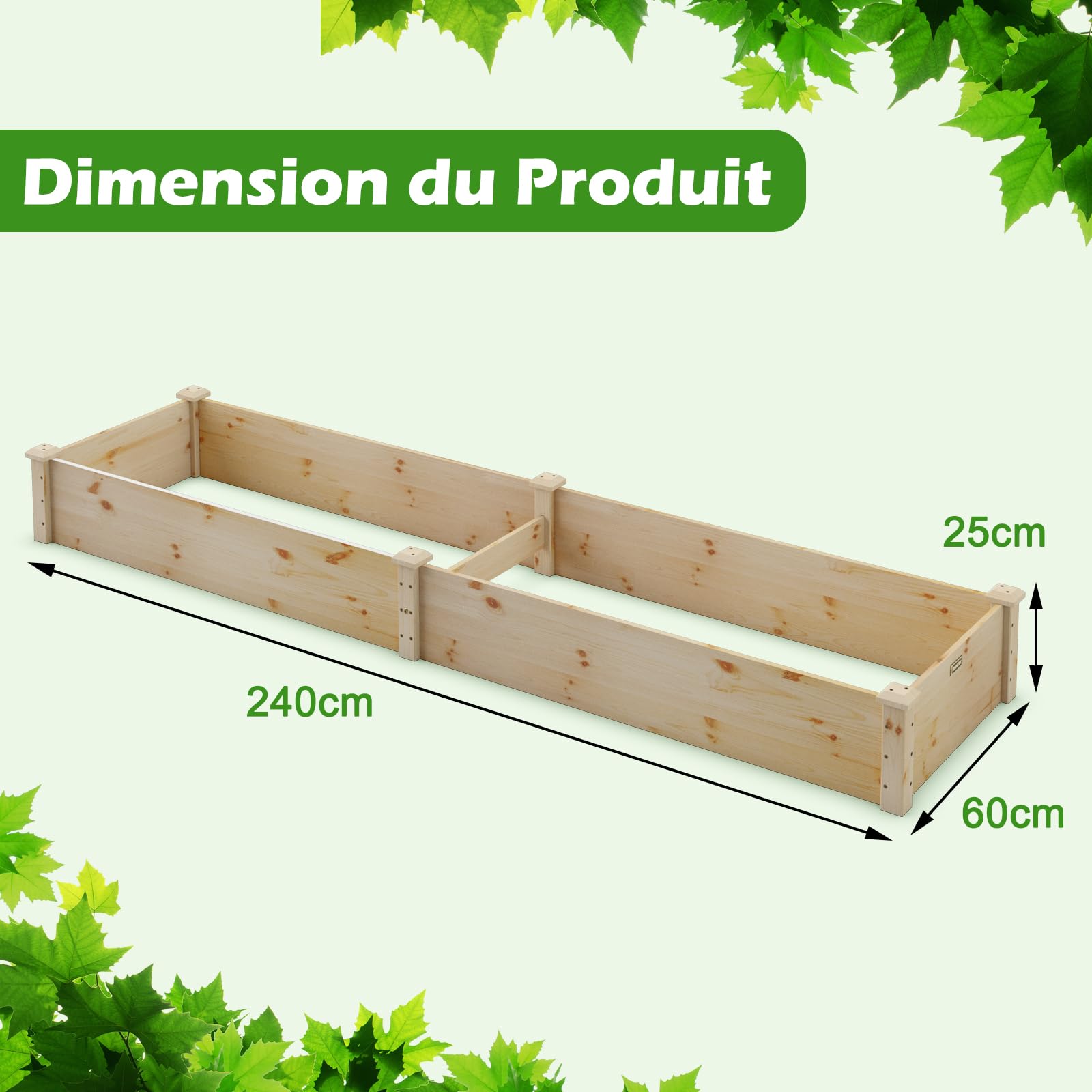 COSTWAY Jardinière Surélevée en Bois de Sapin à Base Ouverte (Naturel)