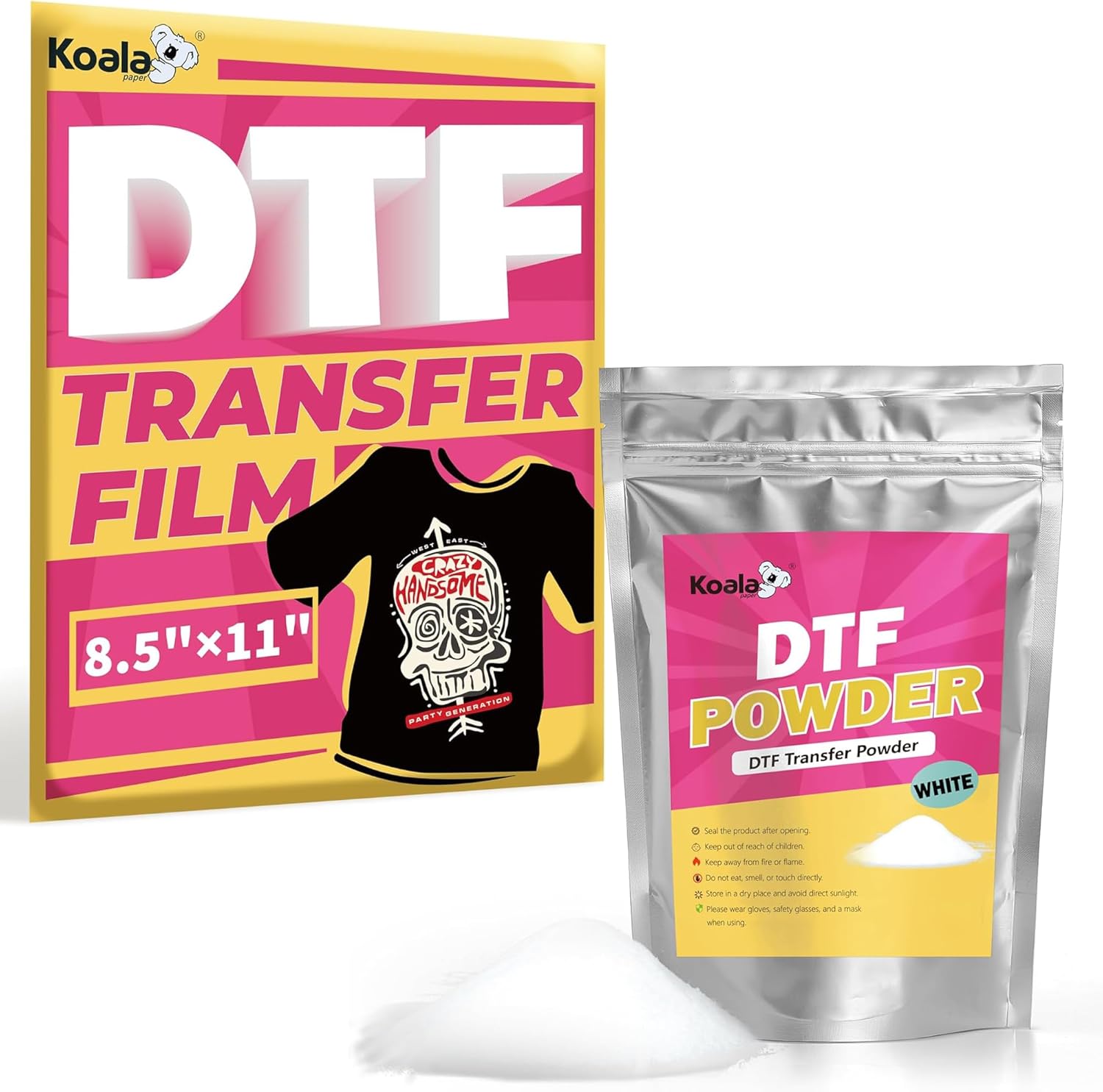 Koala DTF Transfer Film 8.5 x 11 Inch 50 Sheets and White DTF Powder 1000G Bundle