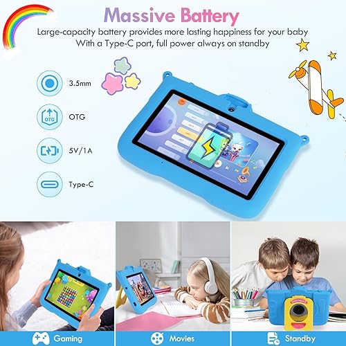 Miniatura 7 de SANNUO Tableta para Niños, Tableta Android de 7 Pulgadas para Niños, 8GB RAM 64GB ROM 256GB Expandible, Tabletas para Niños Pequeños con Estuche