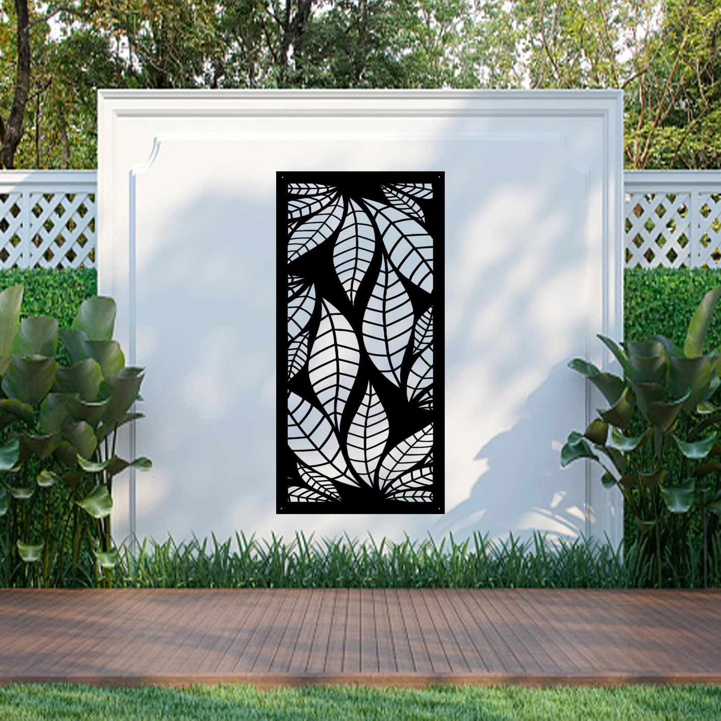 Laser Hut Metal Wall Art - Evening Leaf Metal Wall Decor - Elegant Home Decor, Garden Decor, Indoor - Outdoor Use - Heavy Duty (Black)
