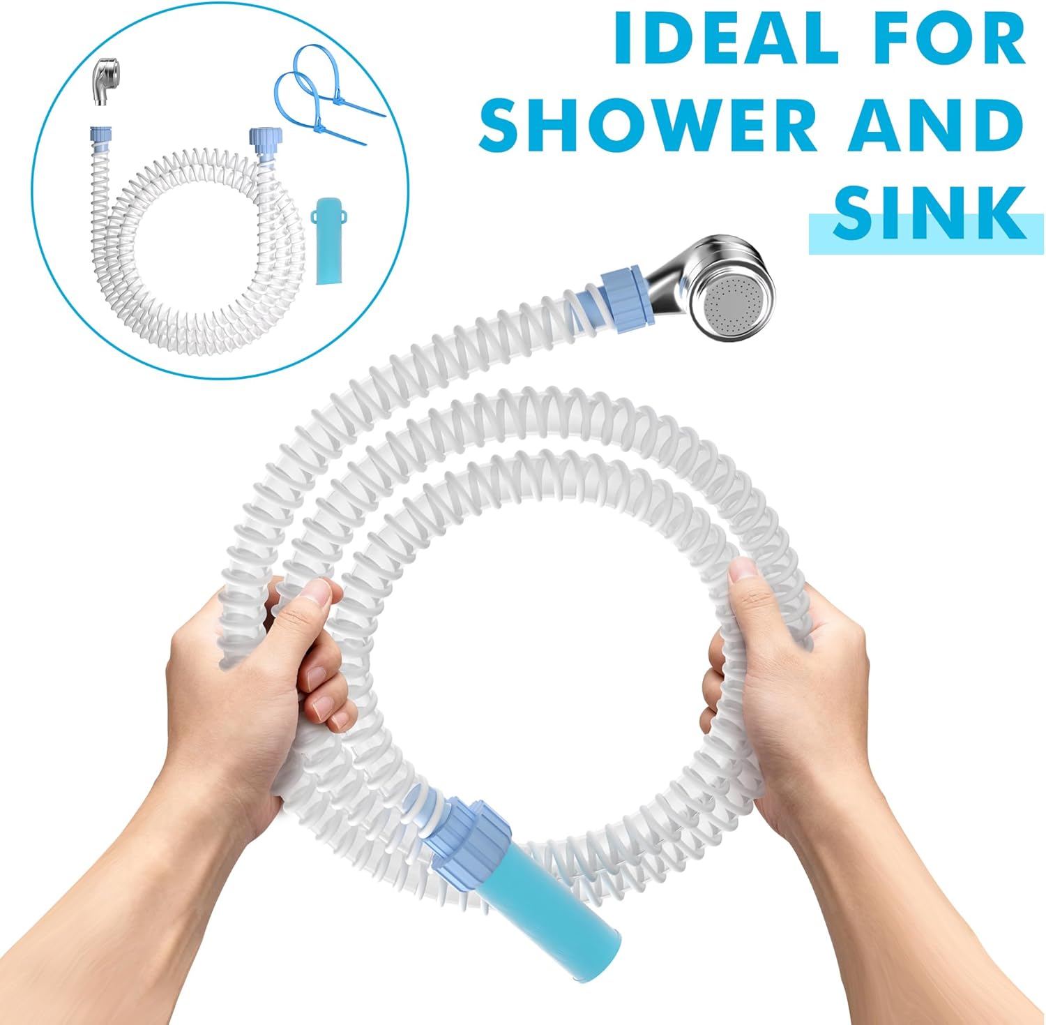 Slip-On Dog Shower Attachment for Bathtub Faucet, Ear-Tab Zip-Tie Connector, Handheld Sprayer Head, 6 ft Hose, Fits Spouts up to 3 in
