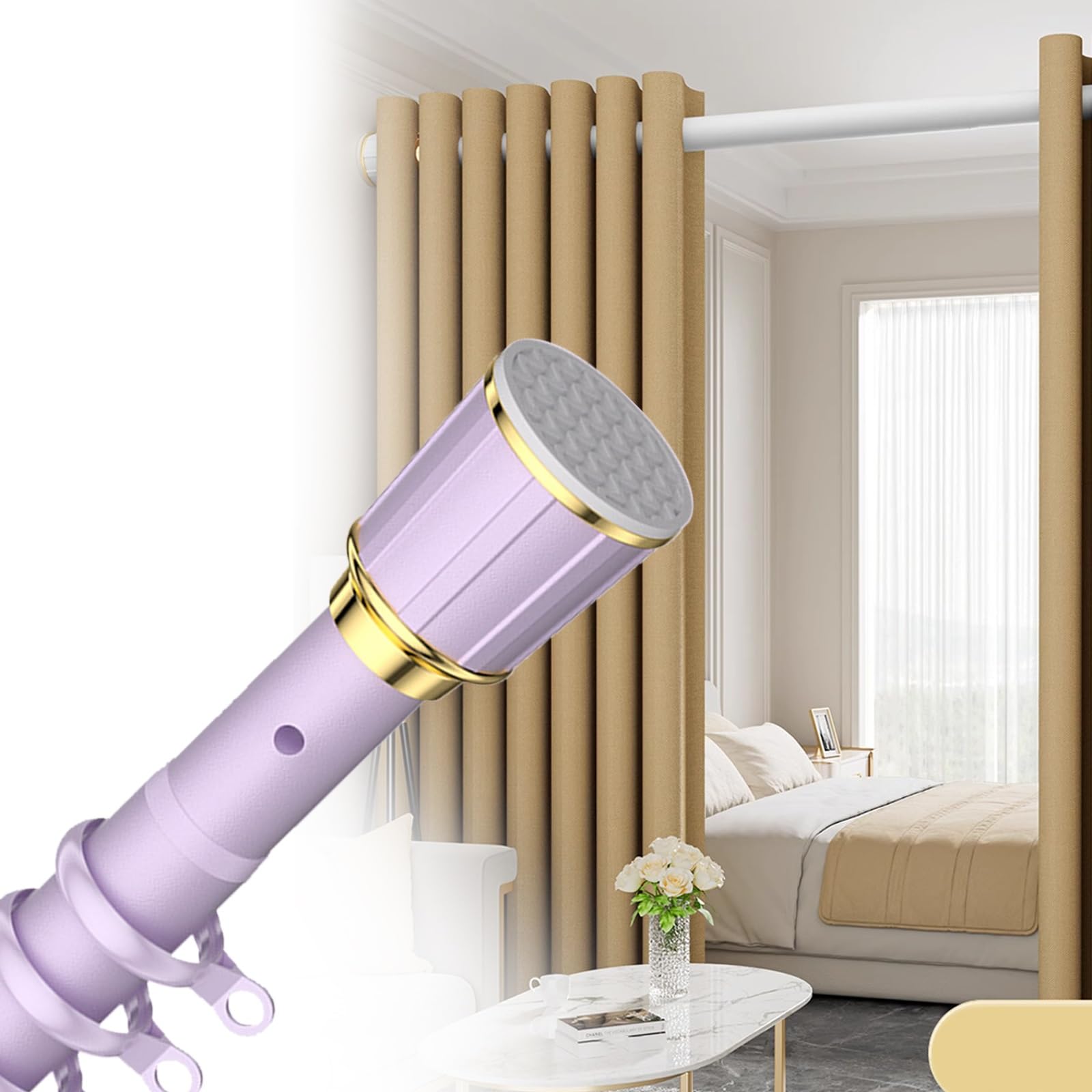 GLDYTVF Adjustable Tension Curtain Rod 160-490cm - No Drill No Tools Non-Slip for Bathroom Bedroom Patio - Extra Long Outdoor Shower Curtain Rod (Purple 160-250CM)