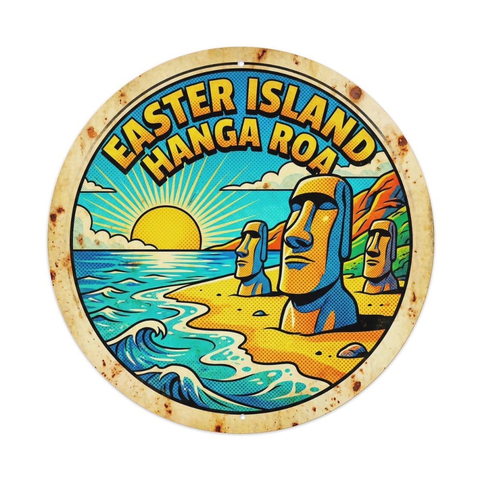 Odgynaw 8X8inch(20X20cm) Easter Island Hanga Roa Beach Coastal Travel Lagoon Metal Tin Sign