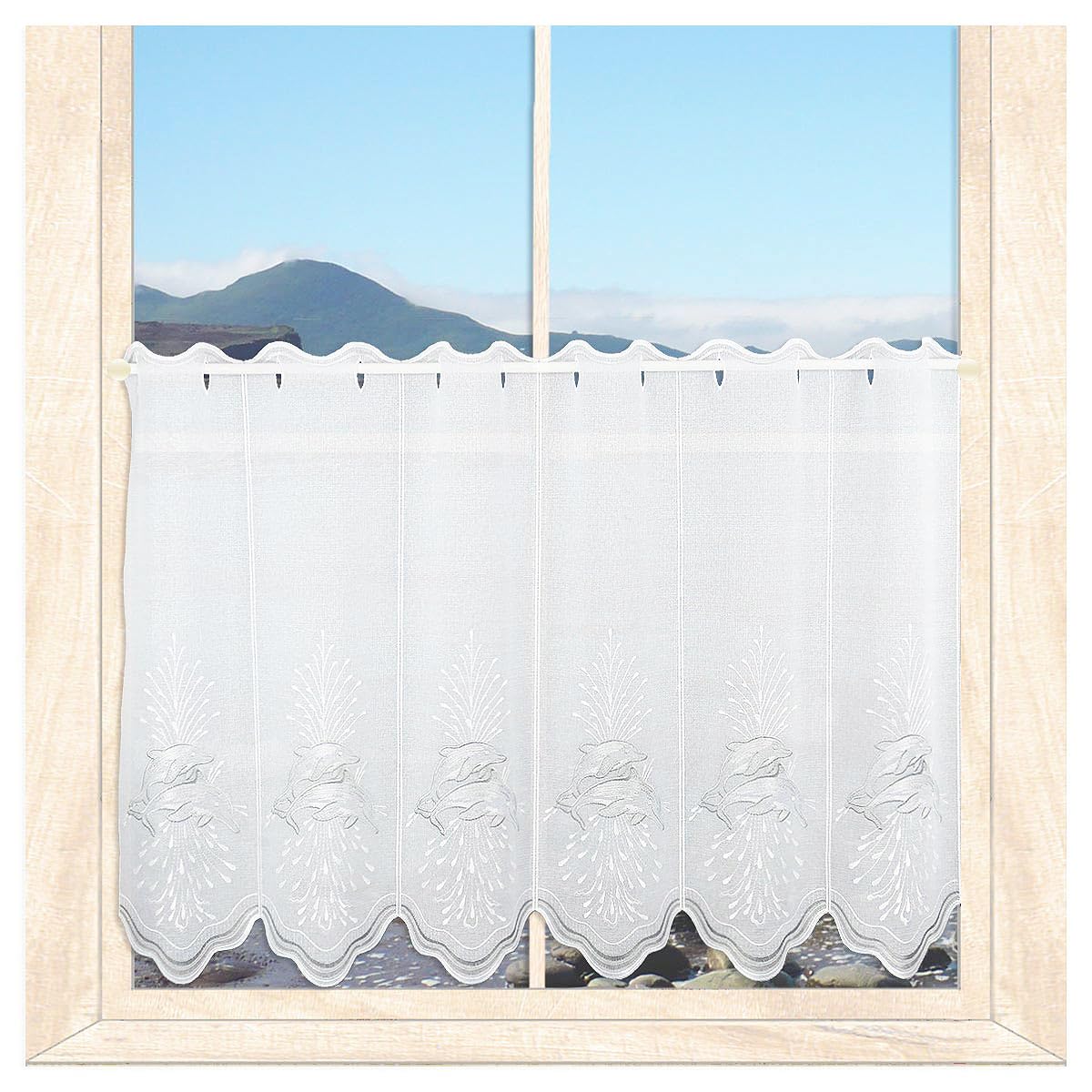 Scheibengardine Delfine Weiß-Grau | blickdichte Badgardine | HxB 60x160 cm