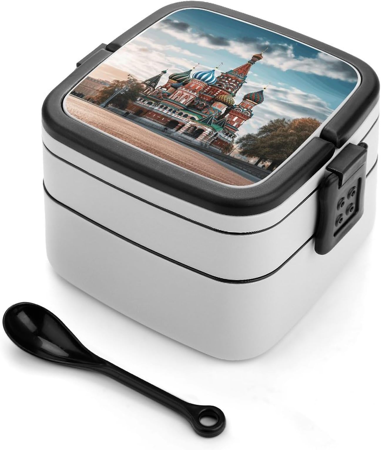 Basil Cathedral Red In Moscow Bento Box Double Layer Bento Lunch Box with Spoon And Handle Lunchbox with Compartments Adult Lunch Box Leakproof Lunch Containers for Dining Out Work Picnic