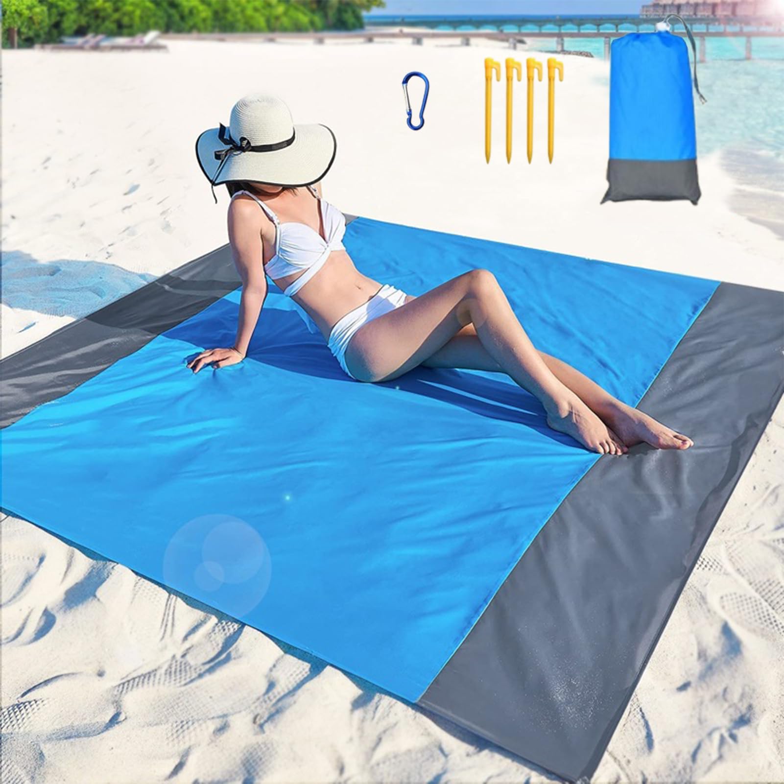 Beauenty Picnic Mat Beach Mat, 82.67 * 78.74inch Nylon Quick Drying Outdoor Camping Blankets, Sandproof Waterproof Picnic Blankets Oversize Travel Mat, Hiking Accessories