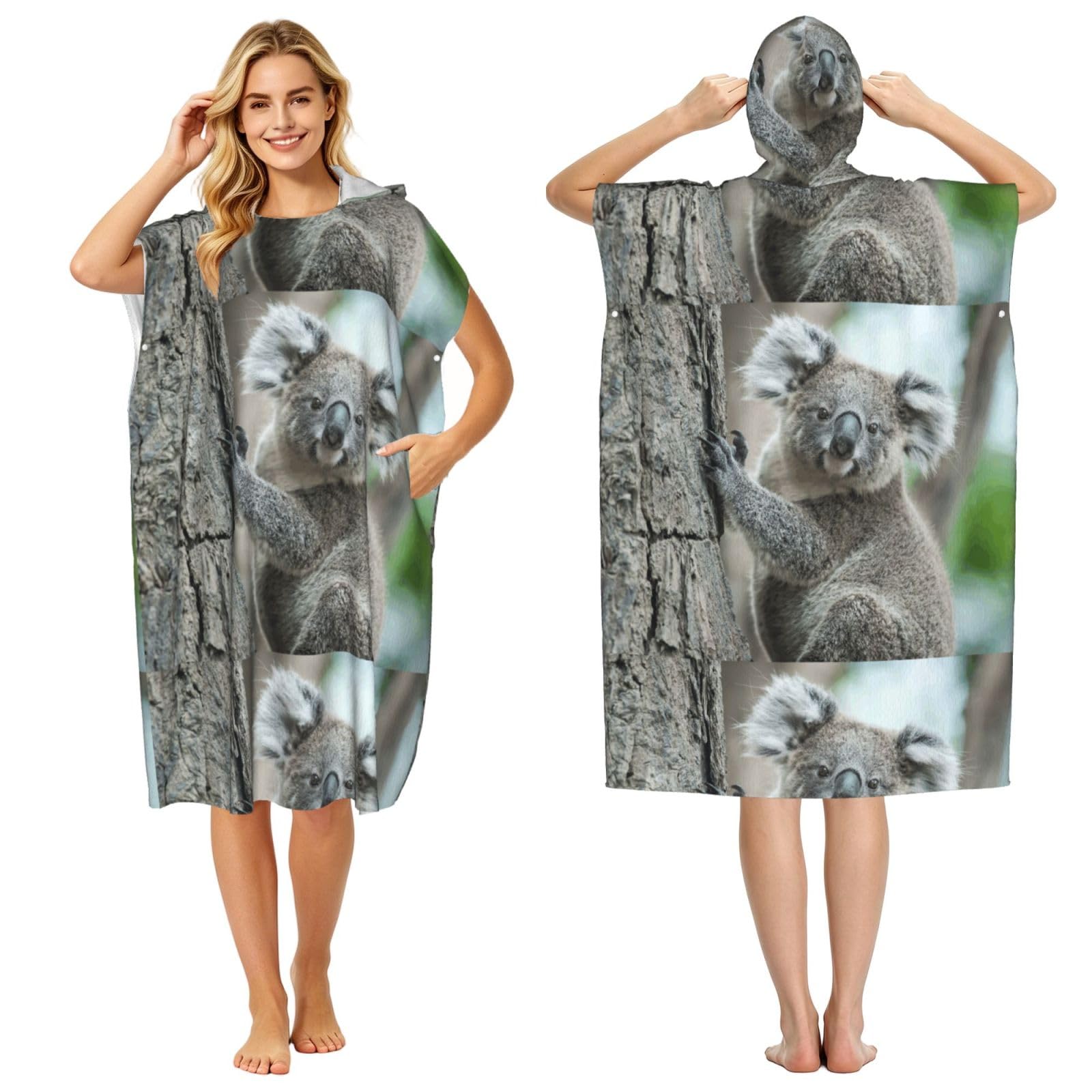 Poadnly Koala, Adult Hooded Beach Towel 90 x 110 cm,Changing Bath Robe, Surf Poncho Towel For Women Men